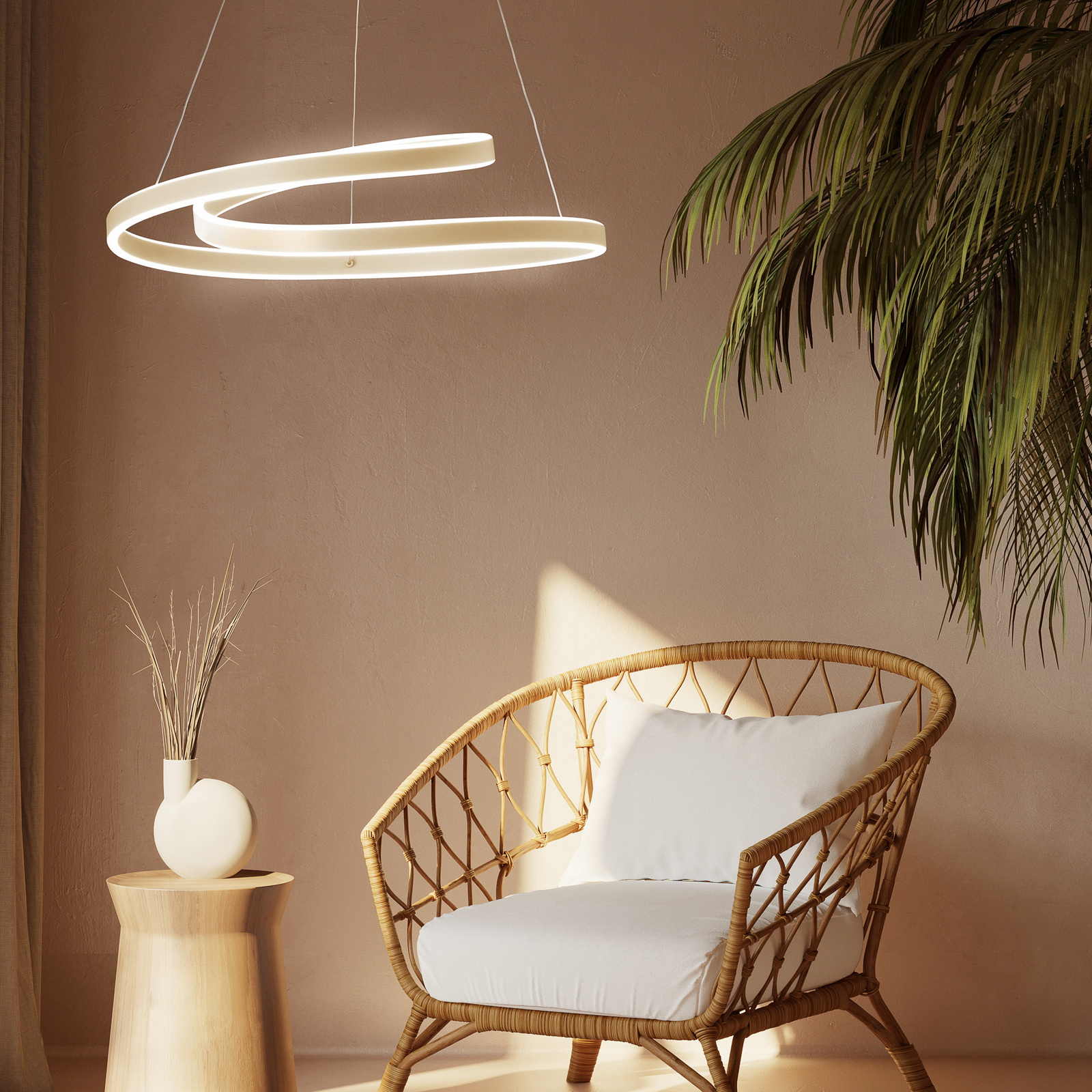 LED-Hängelampe Amarin, sandfarben, Ø 61 cm, Metall, CCT