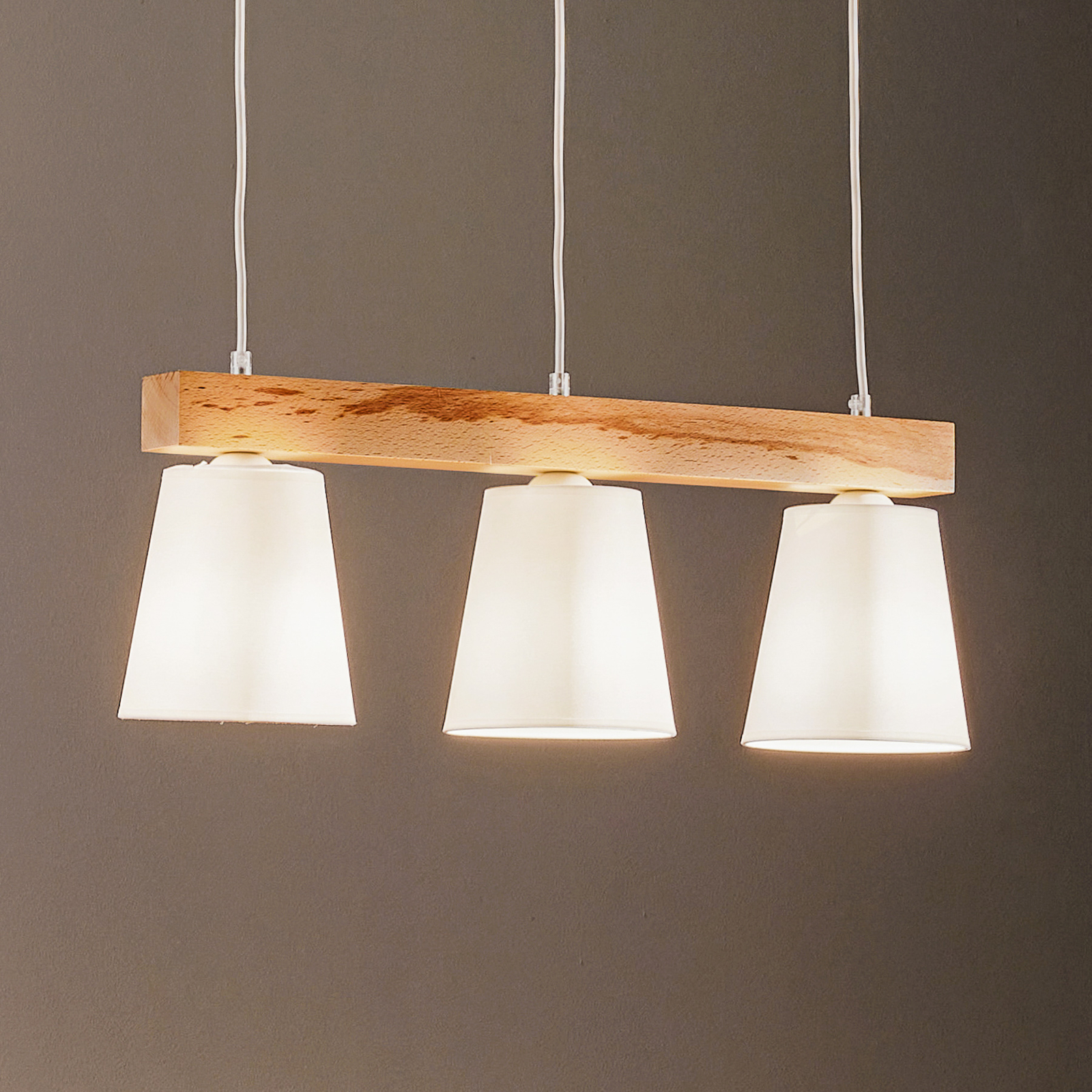 Lampada a sospensione Aldonn, stoffa, 3 luci