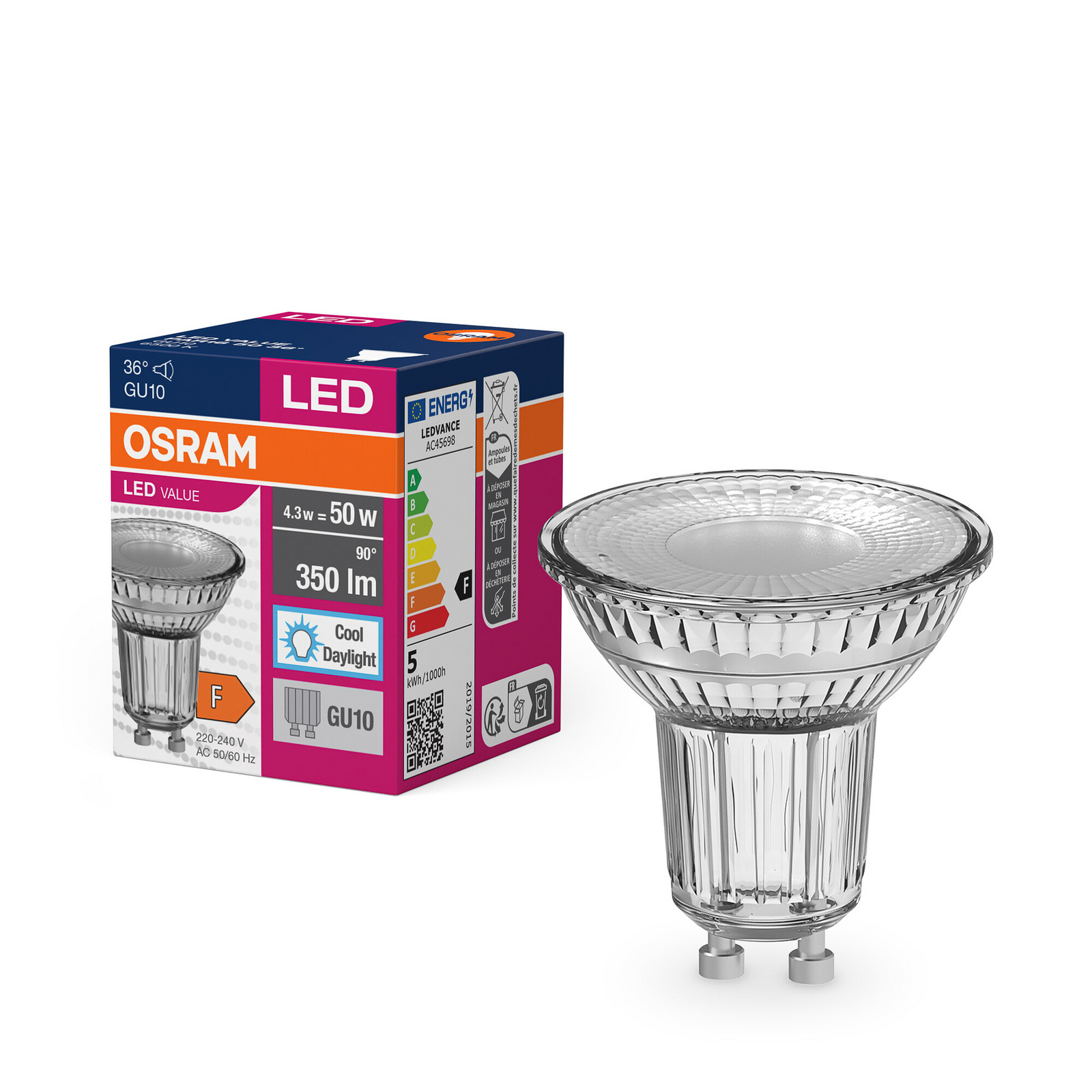 OSRAM LED-Leuchtmittel Reflektor GU10 4,3W 36° 865 klar