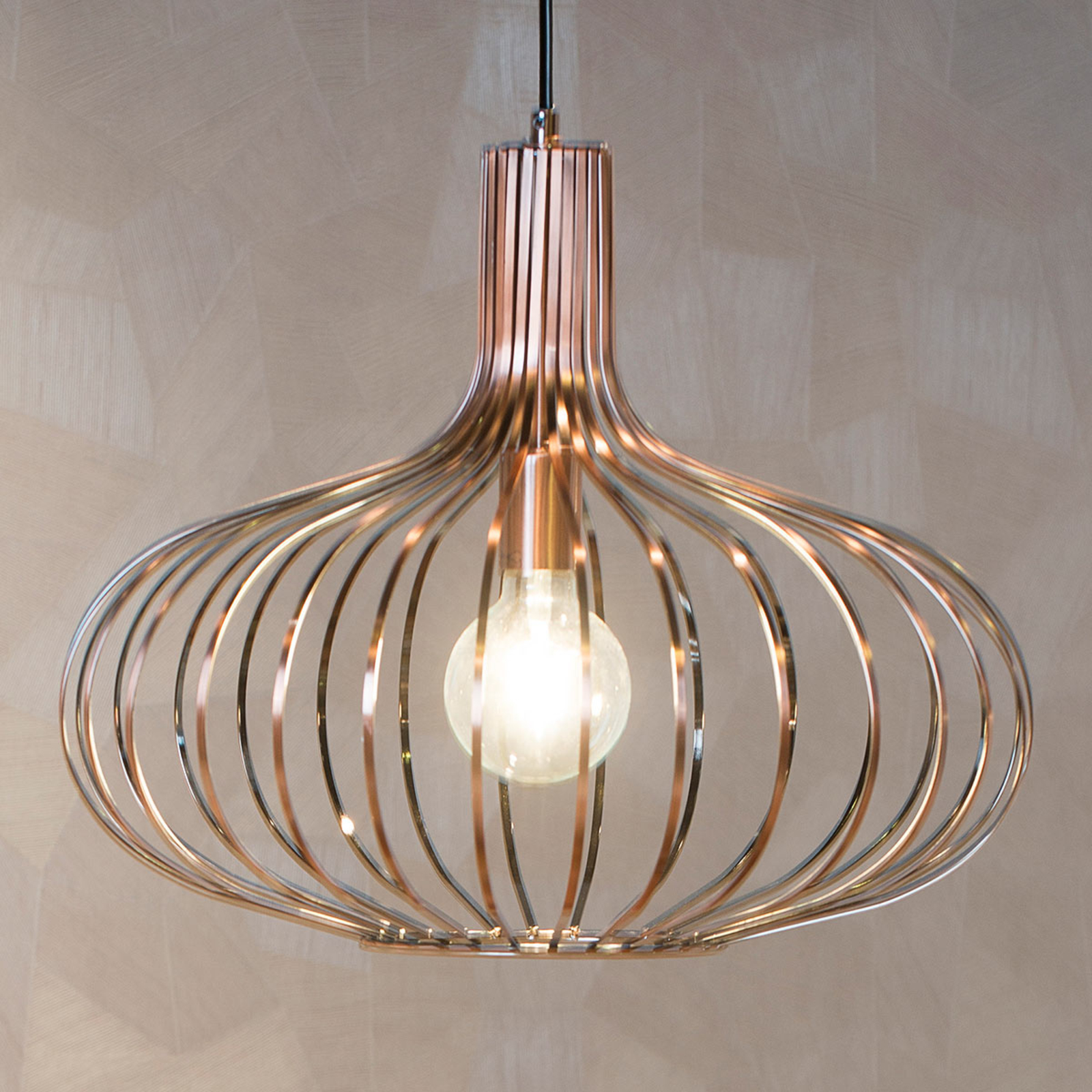 Lucide Manuela cage hanging light in copper, 50 cm, for Living / Dining Room, metal, E27, 60 W, energy efficiency: A++, H: 42 cm