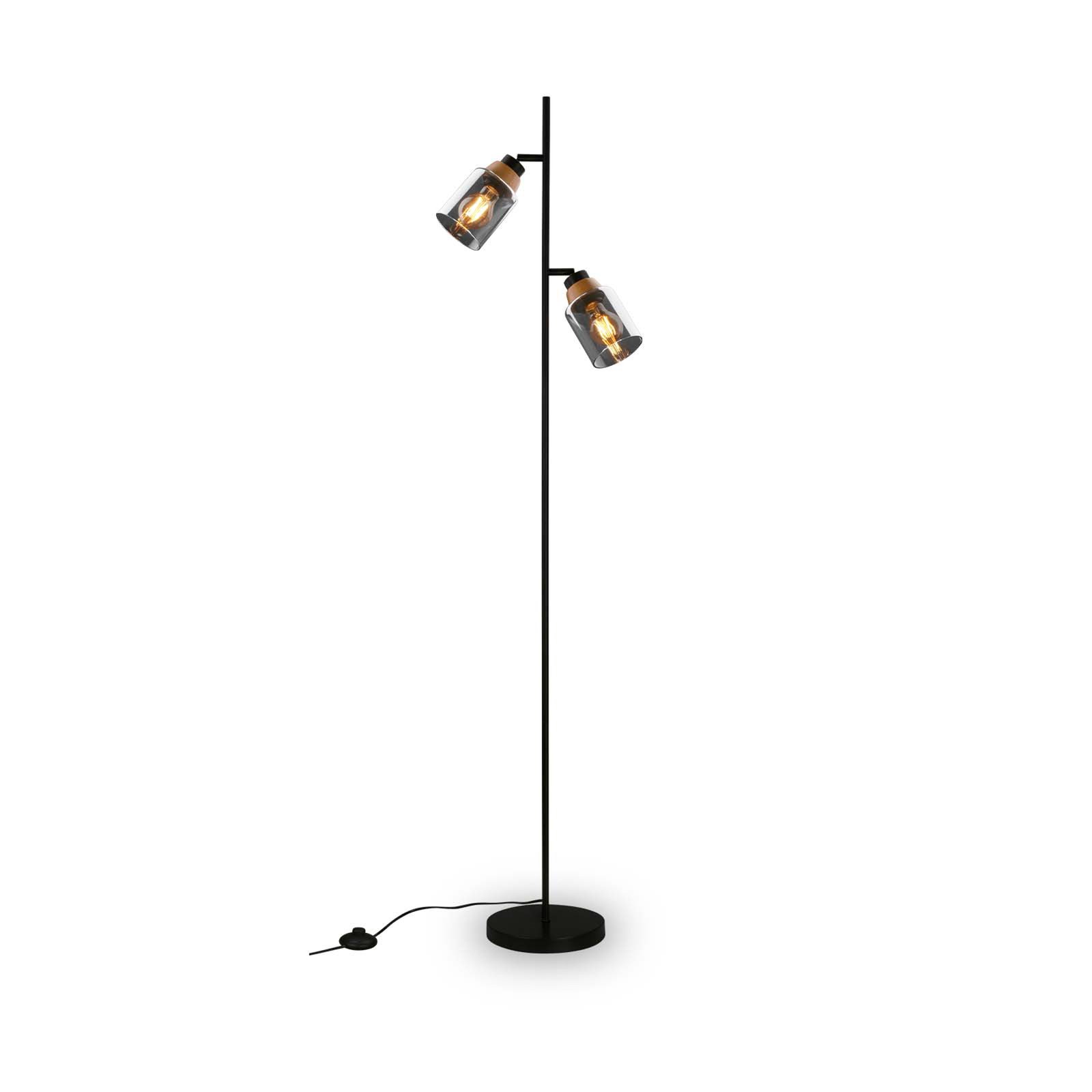 1486025 floor lamp 2-bulb, smoked glass lampshades