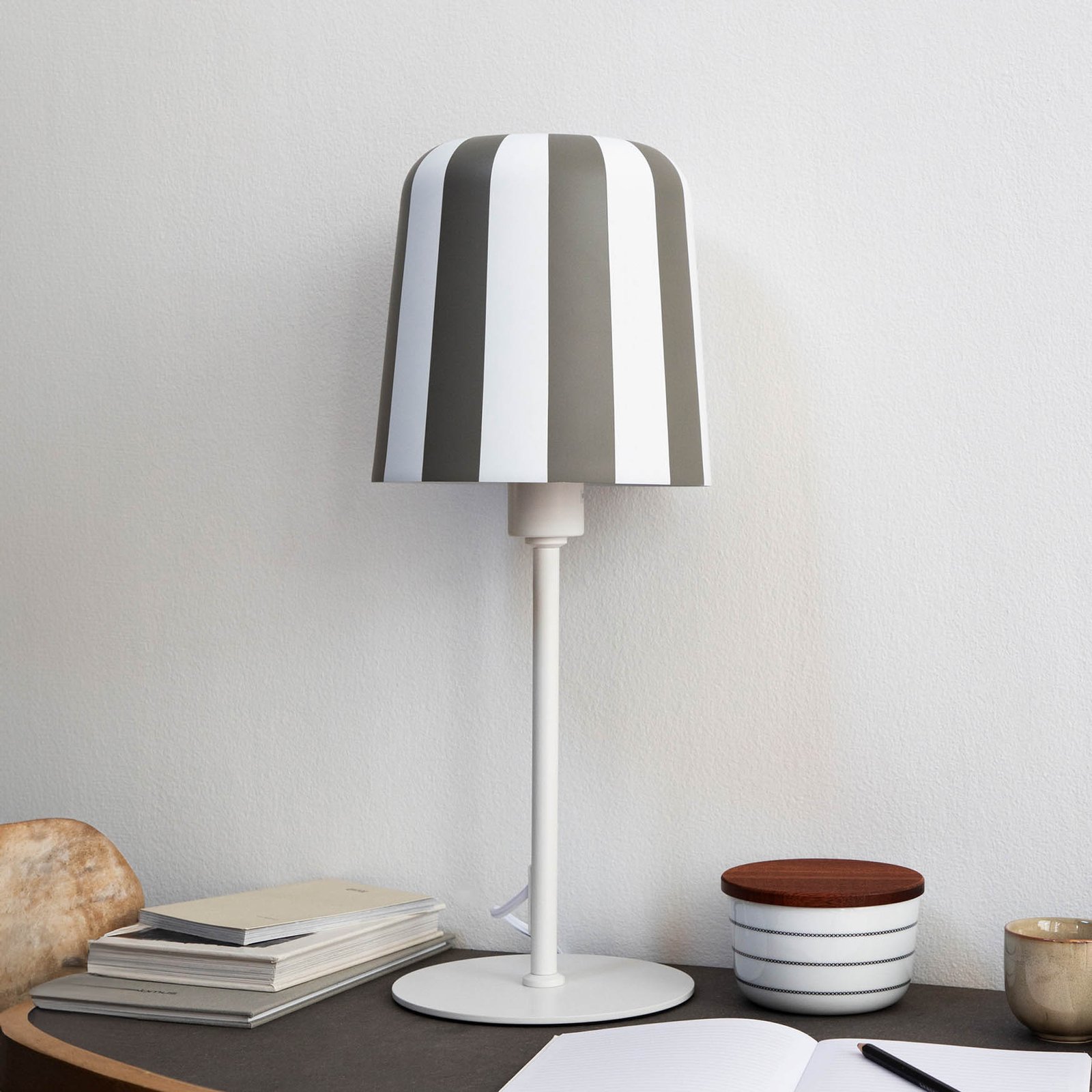 Dyberg Larsen stolní lampa Gry, šedá/bílá, výška 49,5 cml