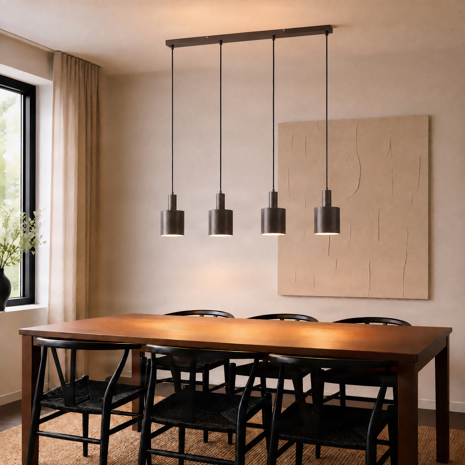 Suspension Lindby Ovelia, marron, à 4 lampes, métal, E27