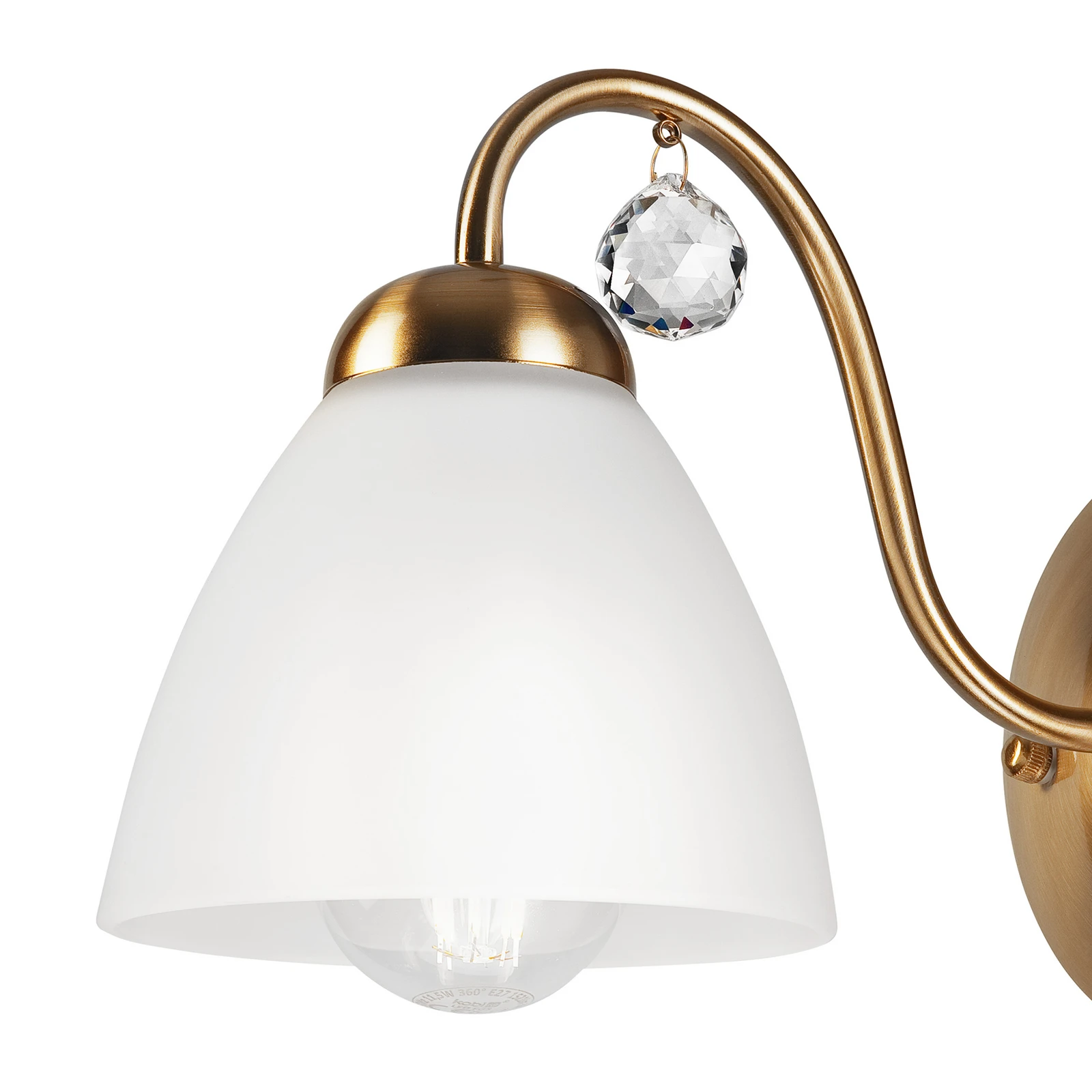 Miranda wall light with glass shade, brass