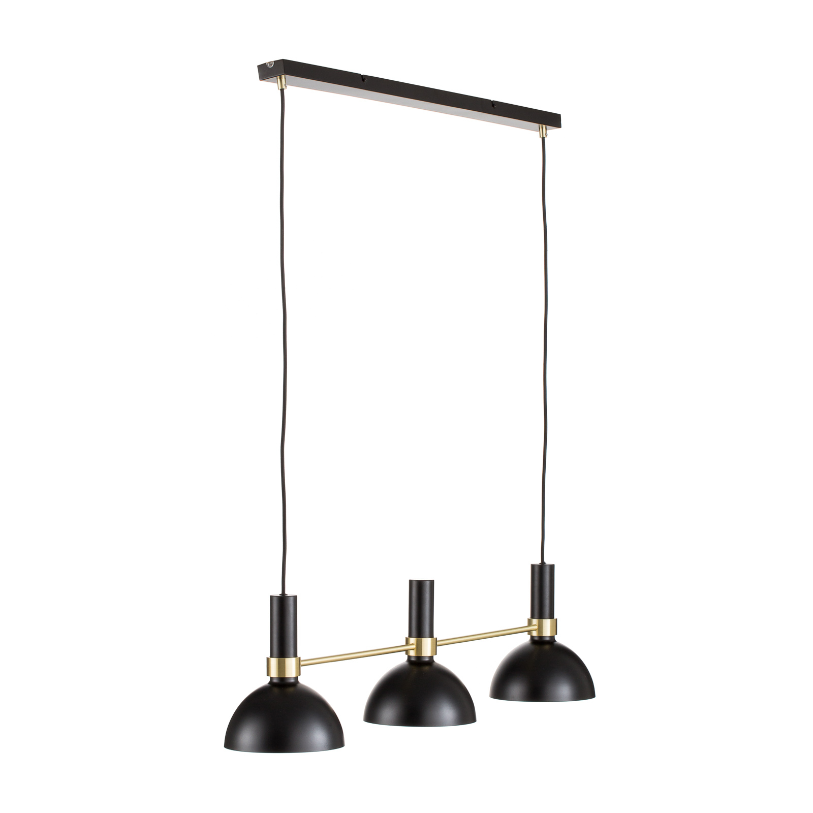 Three-bulb Larry hanging lamp in black and brass