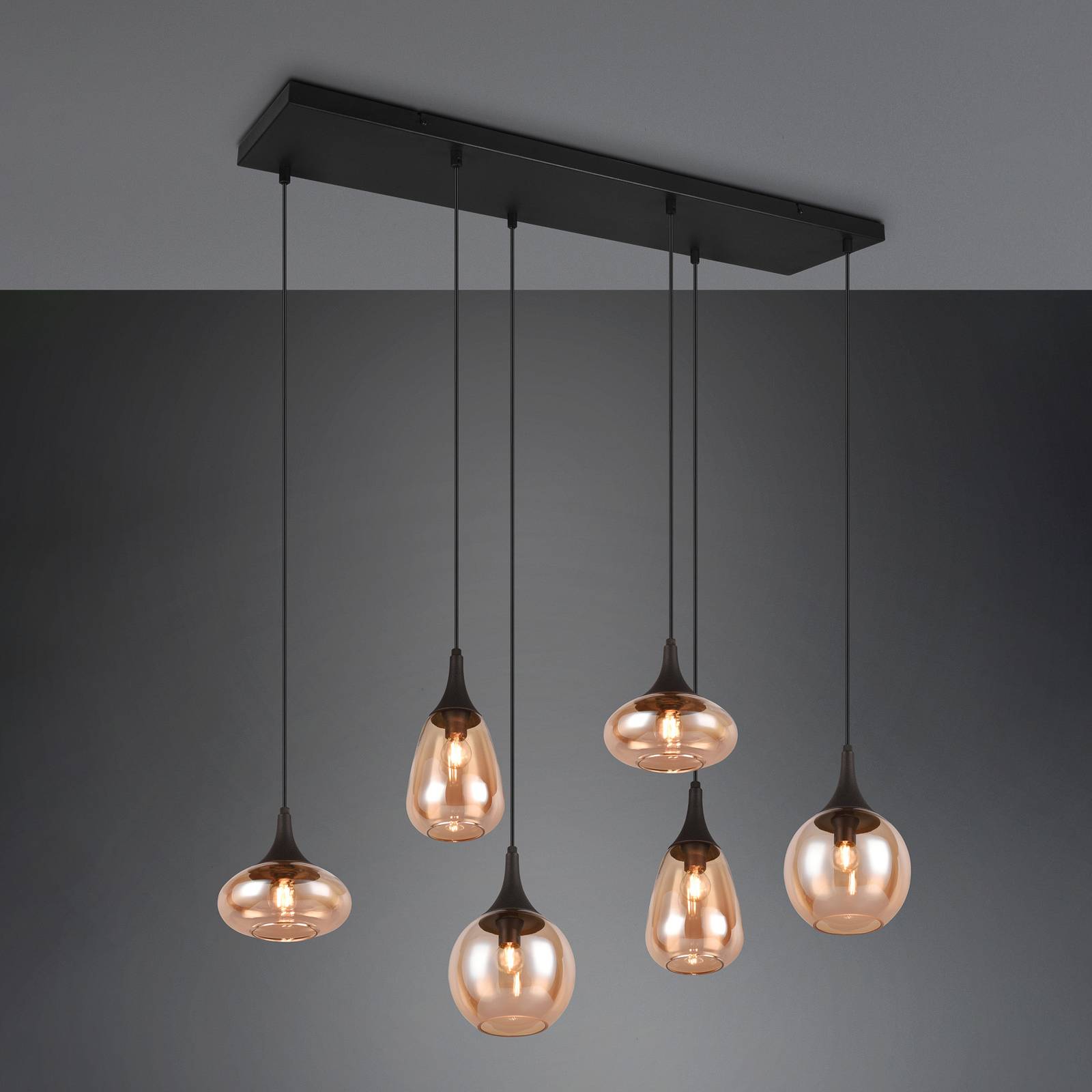 Trio Lighting Suspension Lumina 6 lampes noir/ambre verre