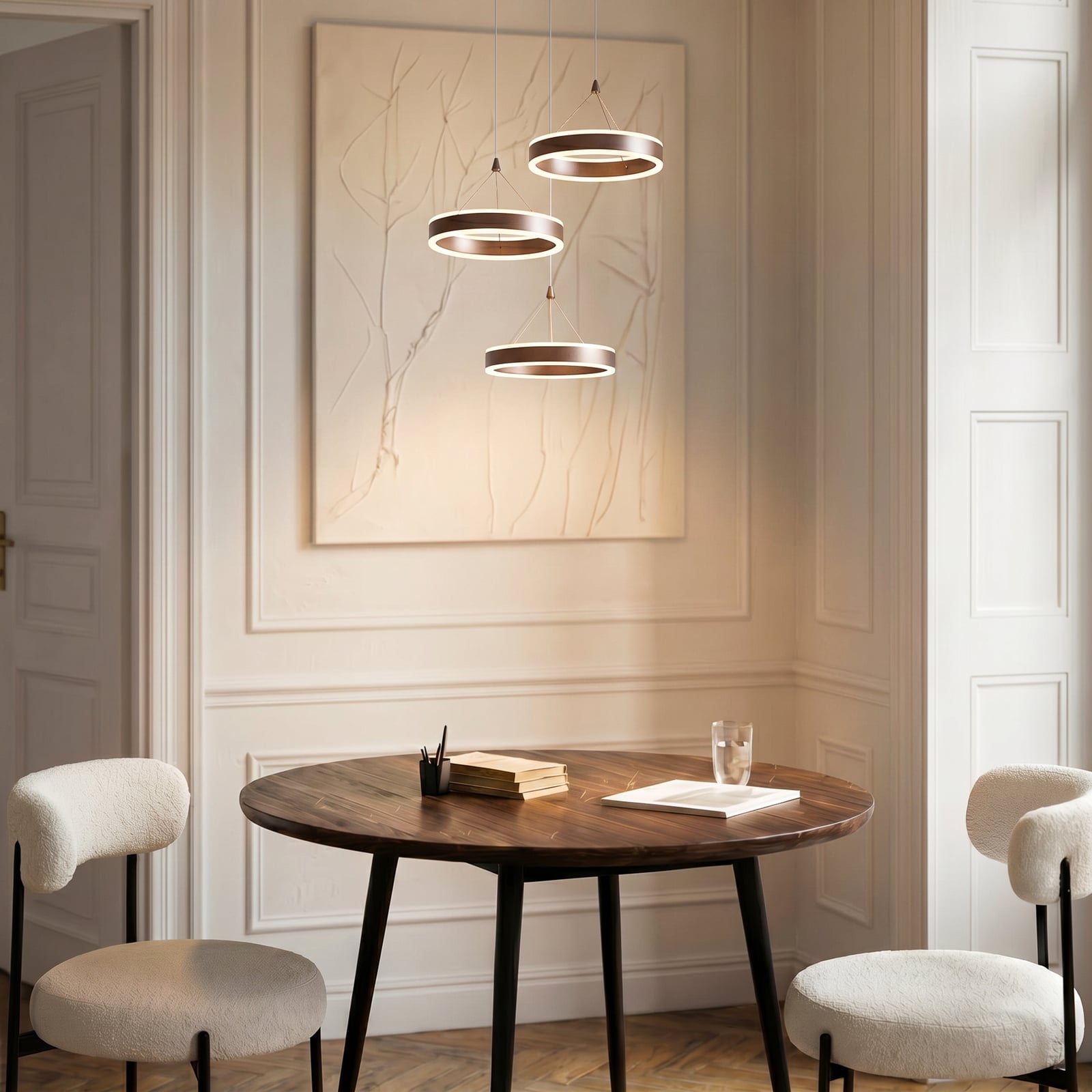 Candeeiro suspenso LED Kolo, 3 lâmpadas, castanho, regulável - Lucande