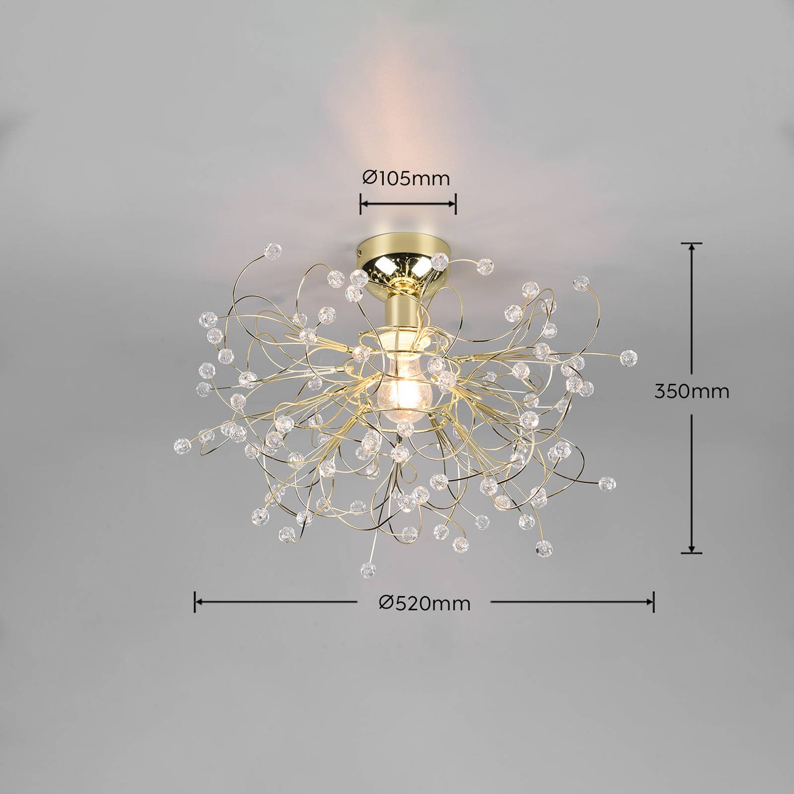 Reality Leuchten Plafonnier Gloria, E27, à une lampe, laiton
