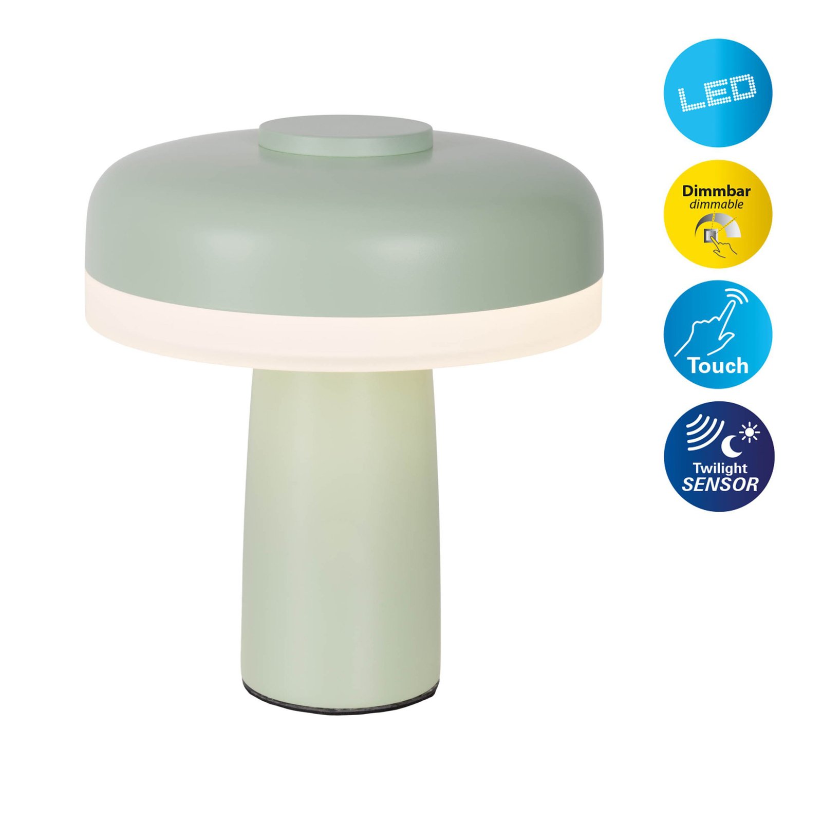 Lampada LED da tavolo Pilu, menta, altezza 16,5 cm metallo touchdim