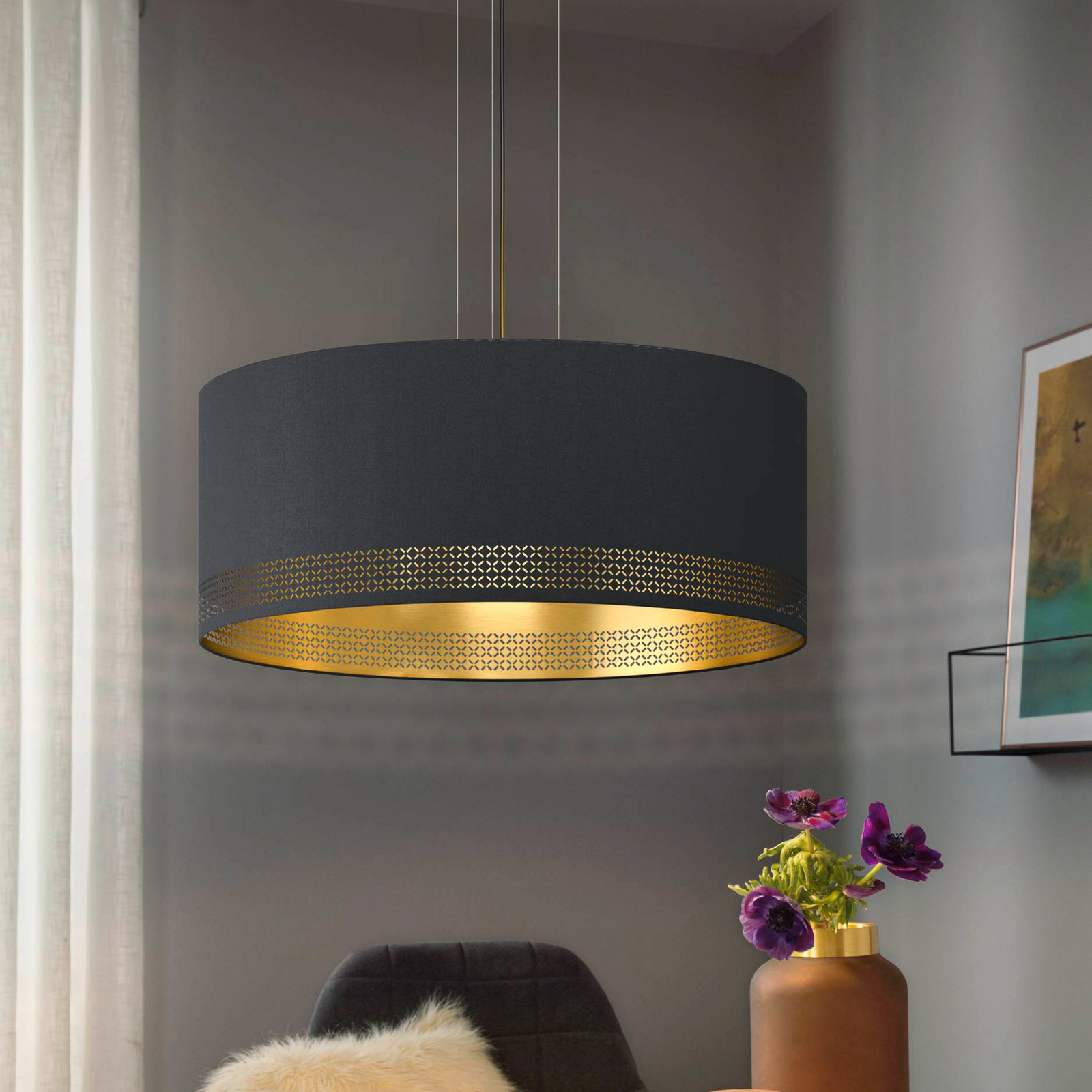 Hanglamp Esteperra, zwart/goud, Ø 53 cm