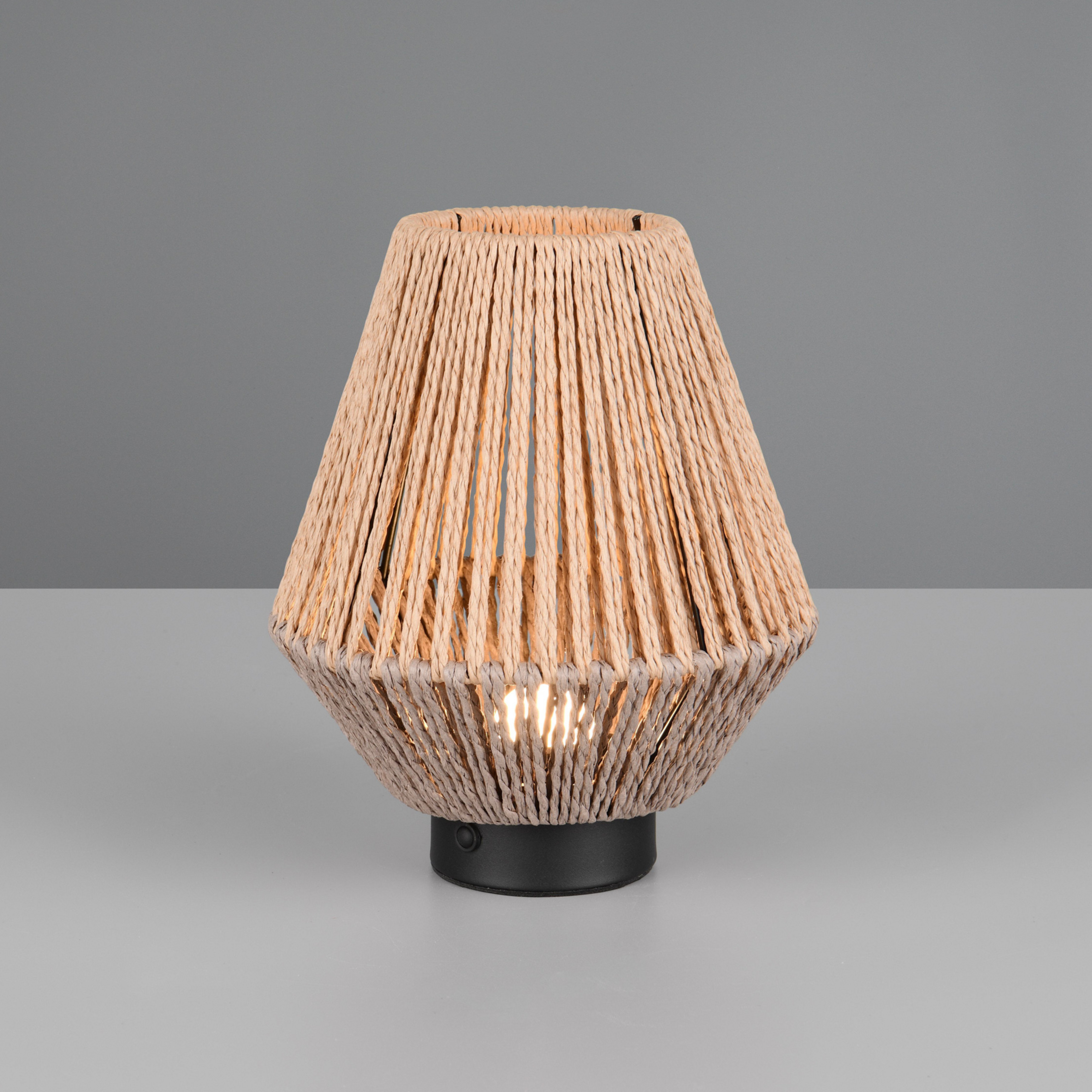 LED-akutoitega laualamp Lira, pruun, paberlõng, kõrgus 22 cm
