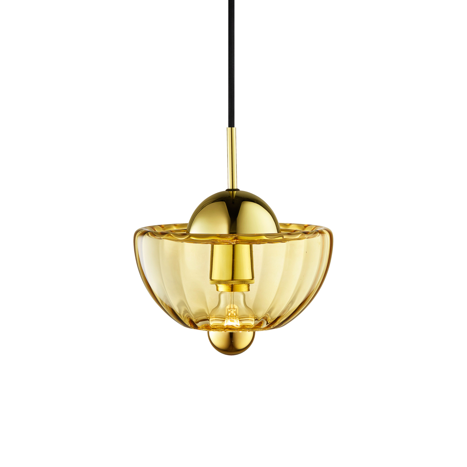 Závěsná lampa Lotus, jantarová, Ø 25 cm, sklo, foukané do úst