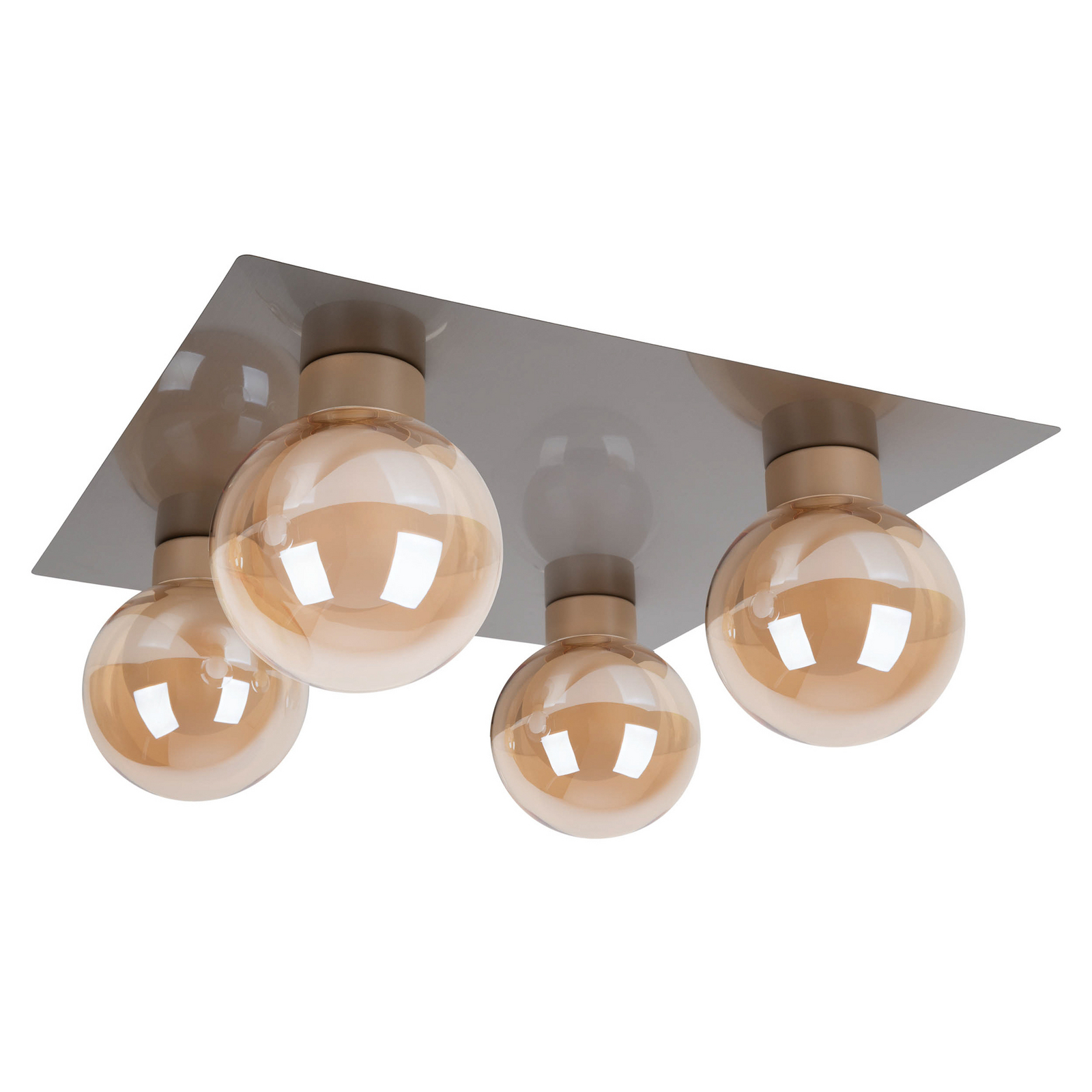 Donika ceiling lamp, 4-bulb angular, glass, steel, amber, G9