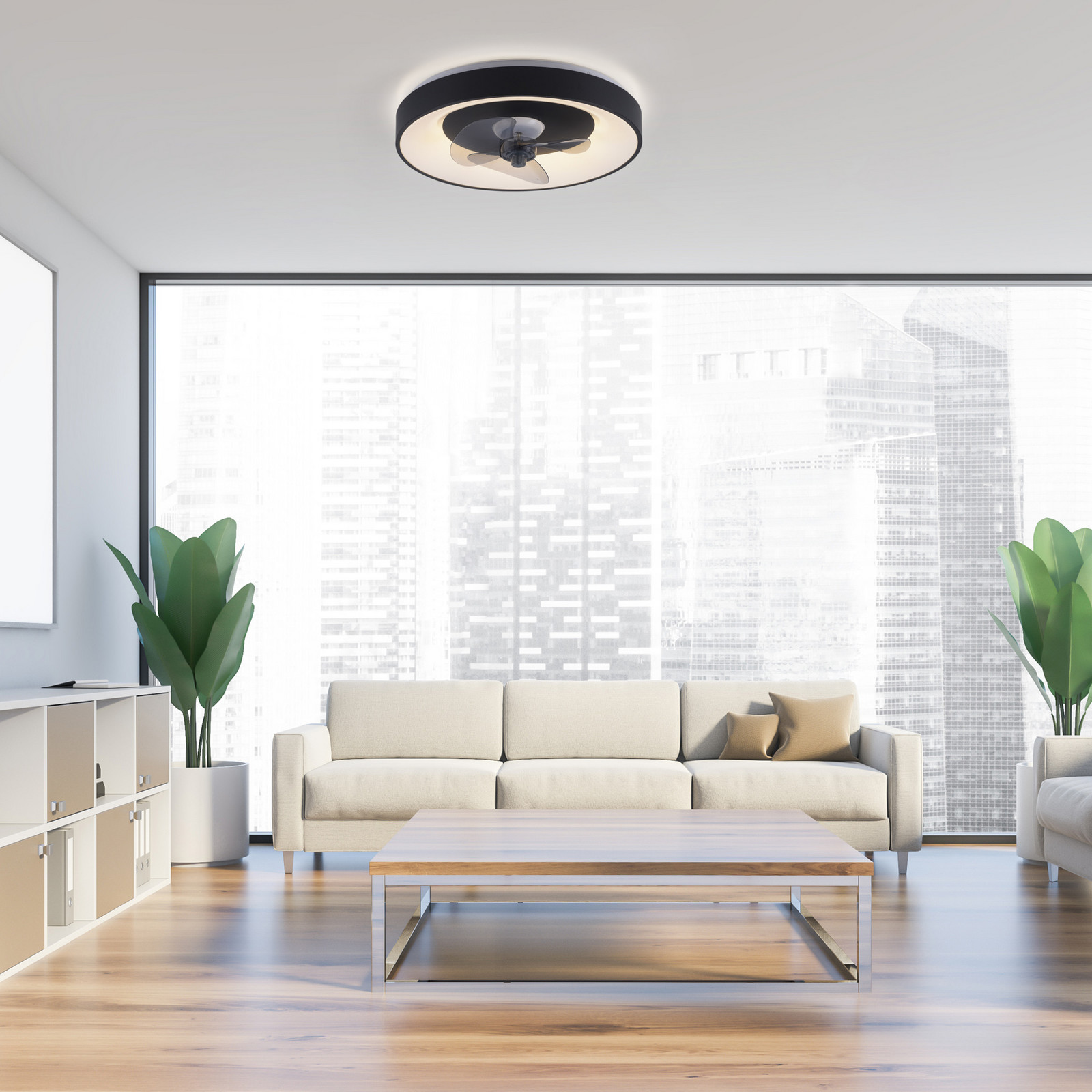 JUST LIGHT. GmbH LED тавански вентилатор Venika, черен CCT, с дистанционно управление, Ø 48,6 см