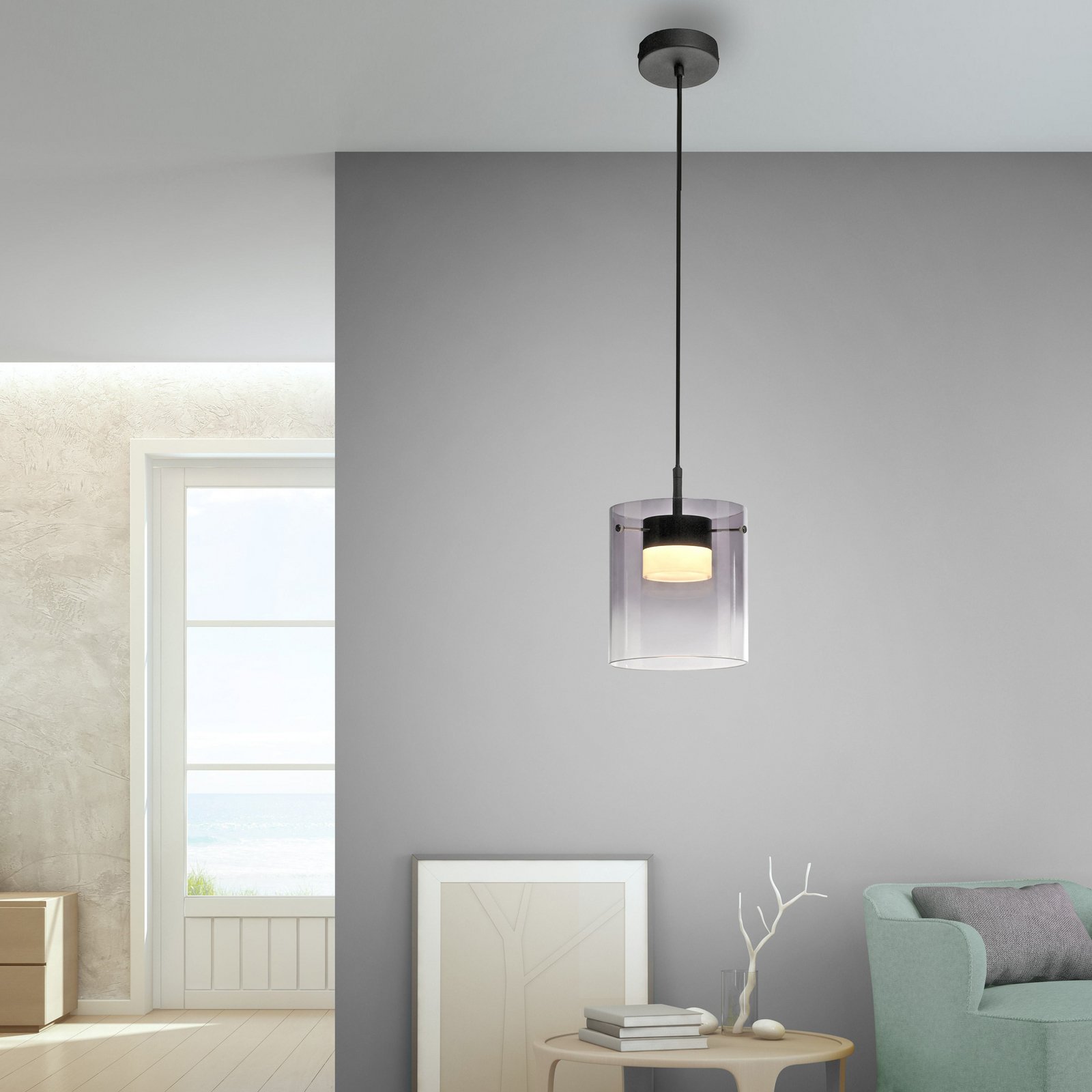 JUST LIGHT. LED hanglamp Elio, rookglas, 1-lamp, zwart