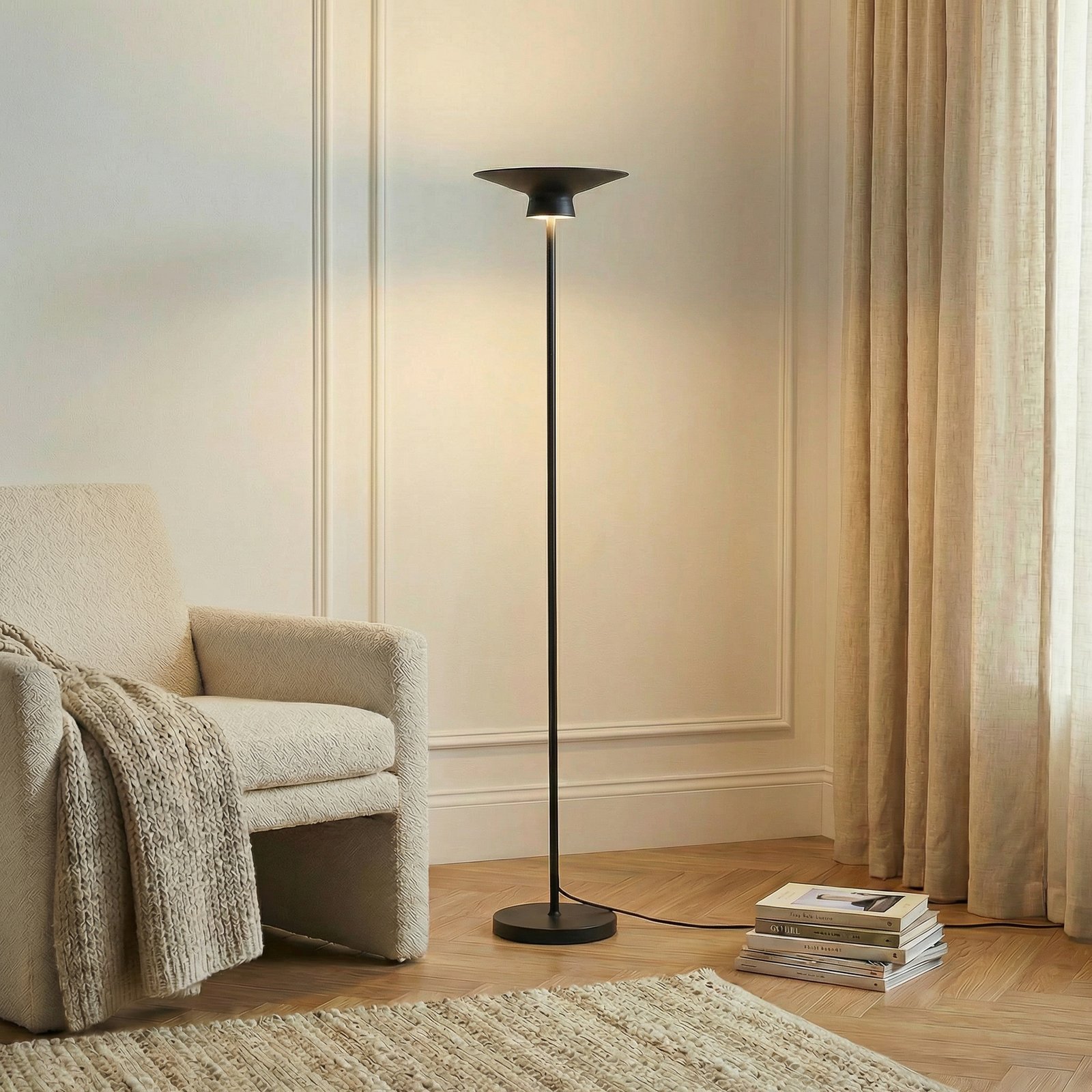 Lindby LED floor lamp Norvind, black, metal, 1-bulb
