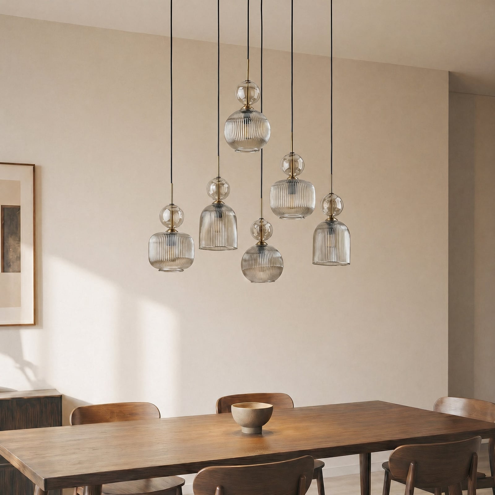 Hanglamp Sophia, 6-lamps, 65 cm, cognac/zwart, E14