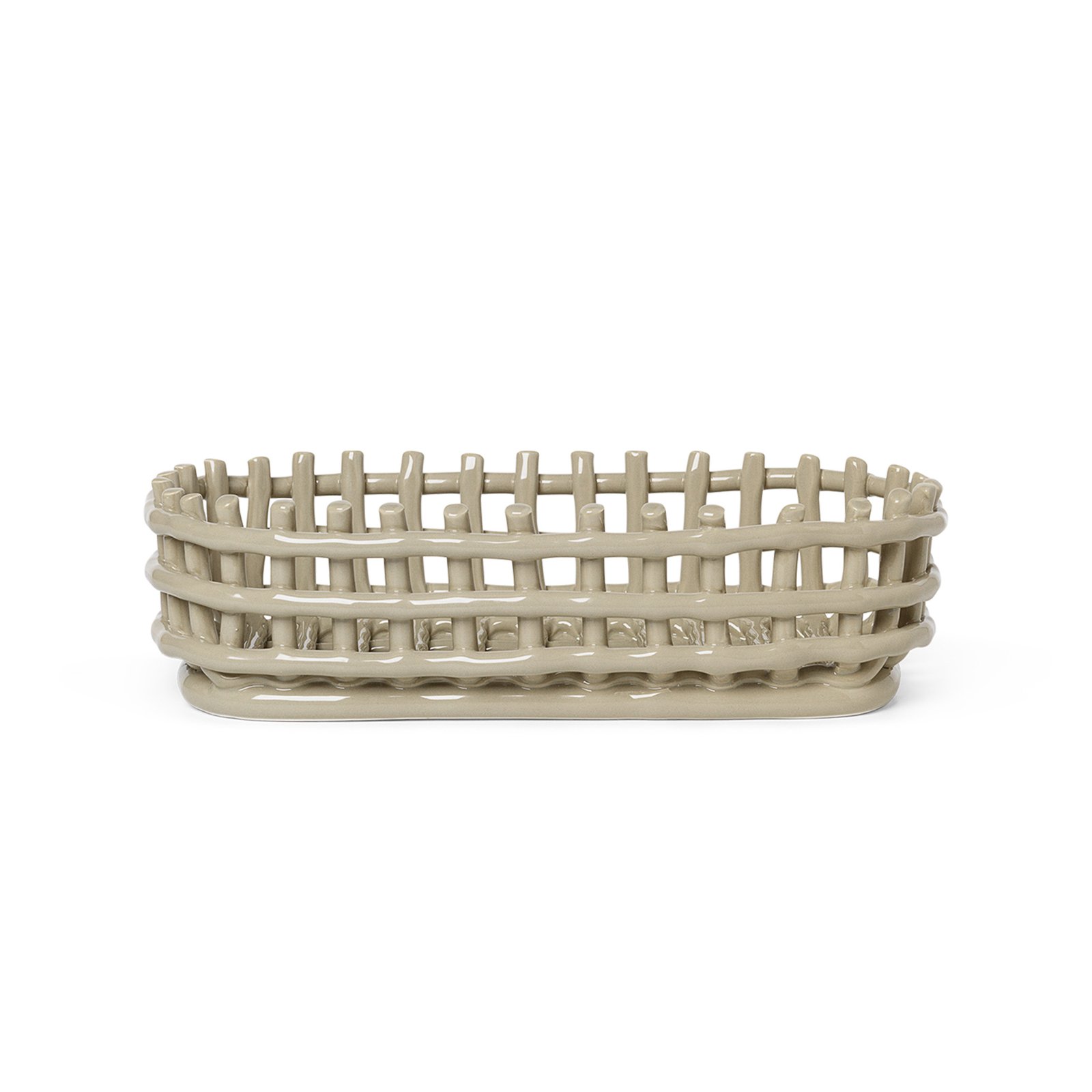 ferm LIVING Ceramic basket, oval, beige, length 30 cm, ceramic