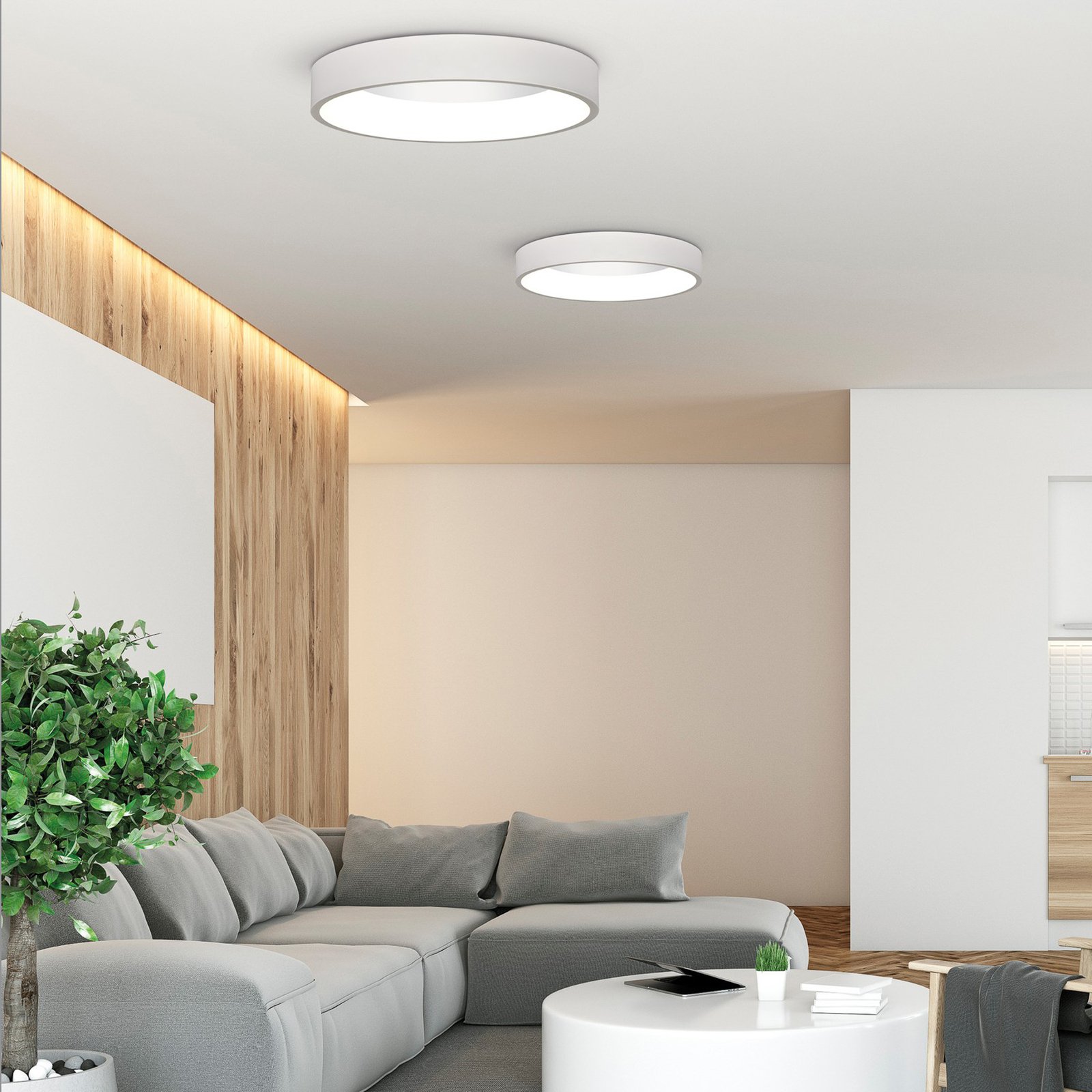Φωτιστικό οροφής Dilga LED, Ø 60 cm, Casambi, 48 W, λευκό