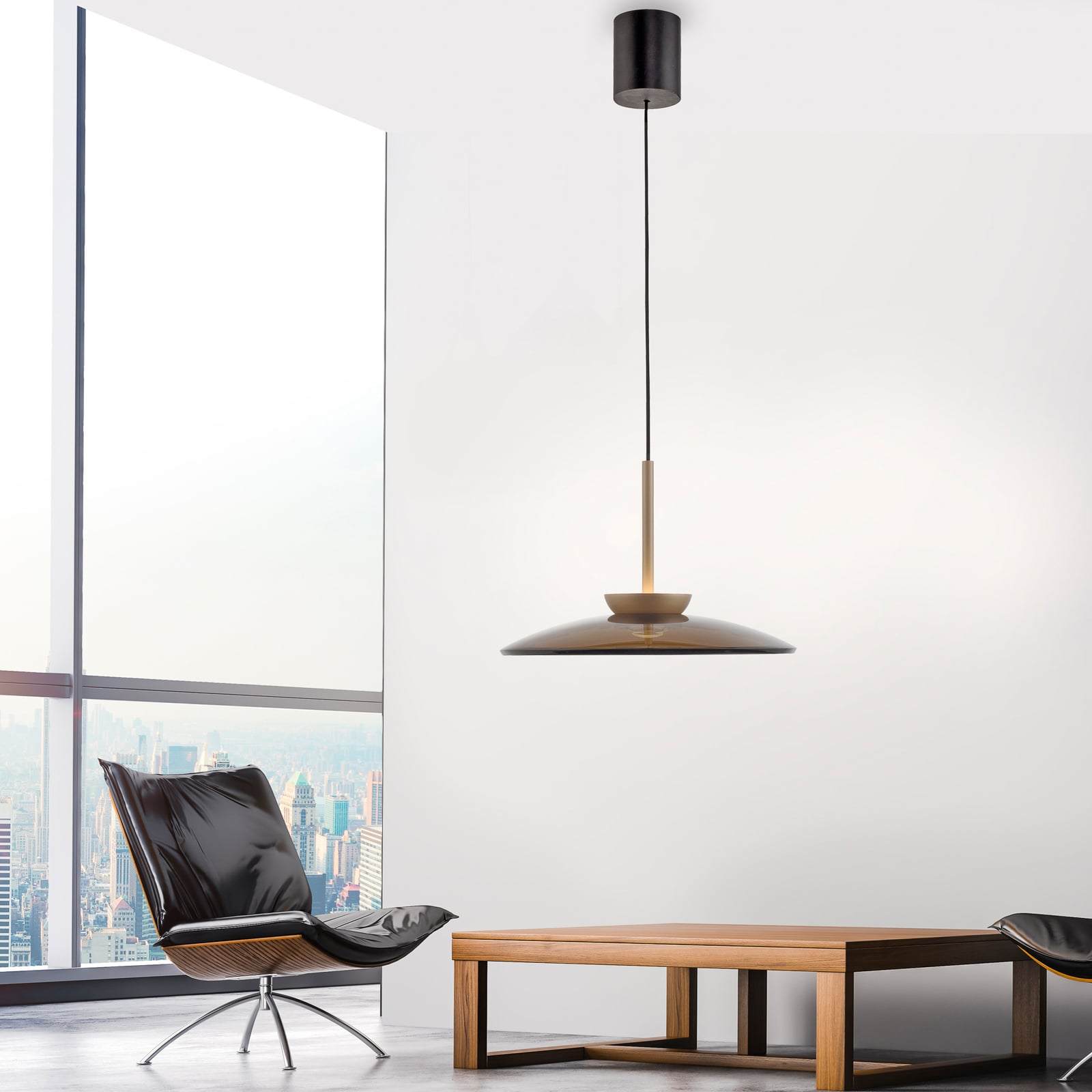 Suspension LED E-Moon, bronze et verre ambré (foncé), Ø 50 cm - PURE Suspension LED E-Moon, bronze et verre ambré (foncé), Ø 50 cm - PURE