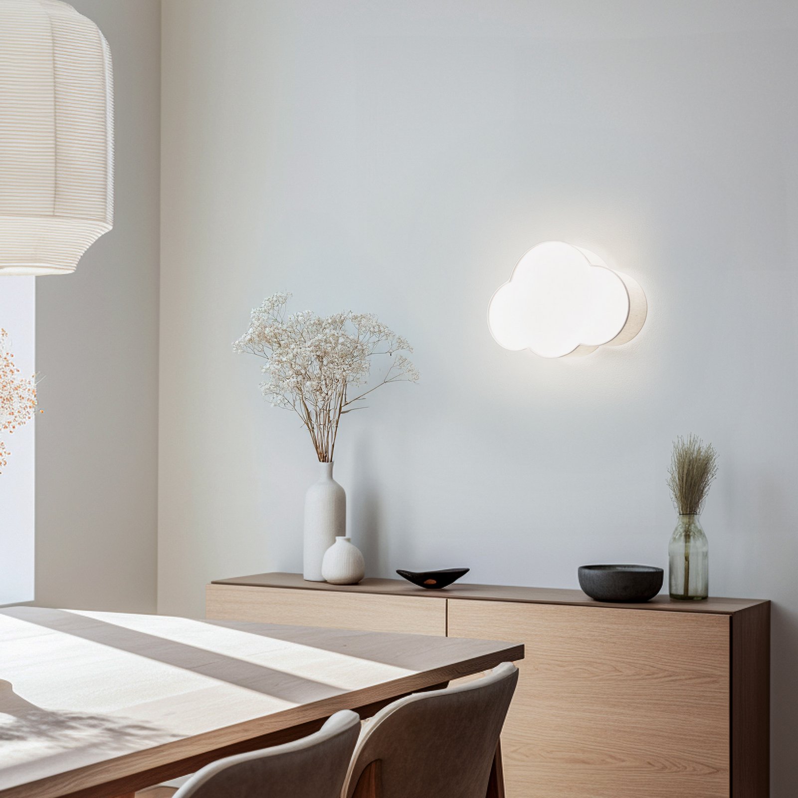 Wandlamp Cloud, beige, 43 cm breed, textiel, wolk, E27 Wandlamp Cloud, beige, 43 cm breed, textiel, wolk, E27