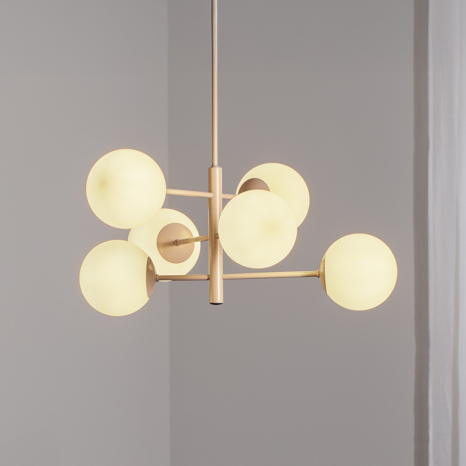 Domiluce Lampă suspendată Aurora bej Ø 60 cm 6 becuri sticlă E14 - Camera de zi / sufragerie - bej alb