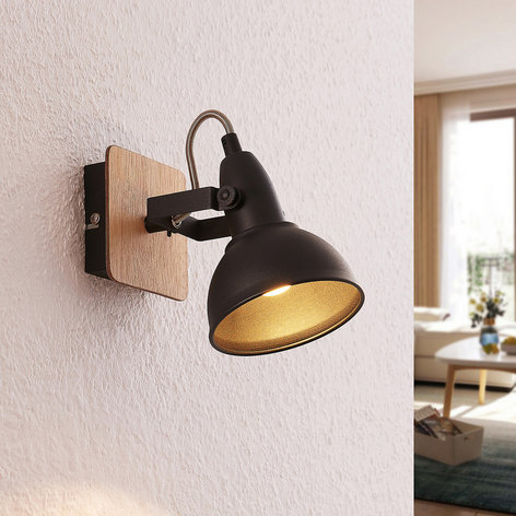 Lindby Aylis spot nero, legno, 1 punto luce