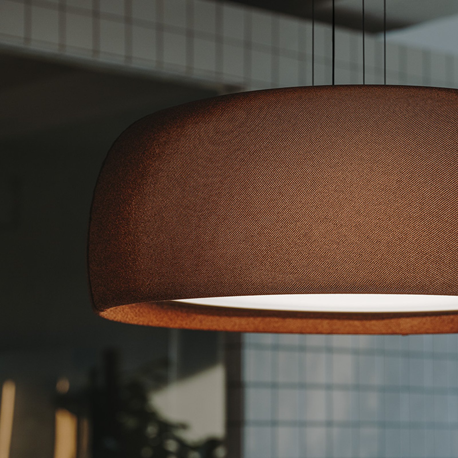 LEDS-C4 LED pendant light Gong, brown, dimmable, textile, steel