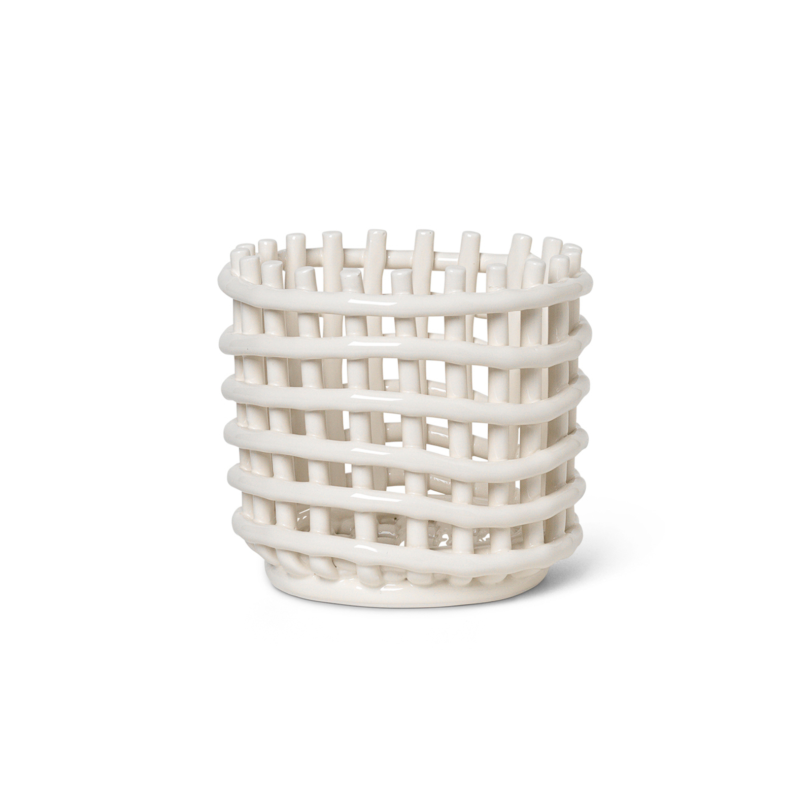 ferm LIVING Ceramic basket, round, Ø 16 cm, white, ceramic