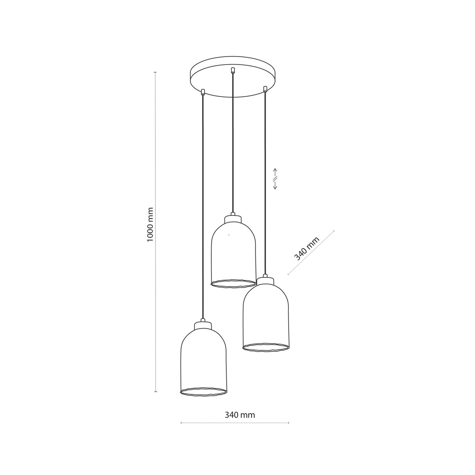 Satipo glass pendant light, 3-bulb, transparent