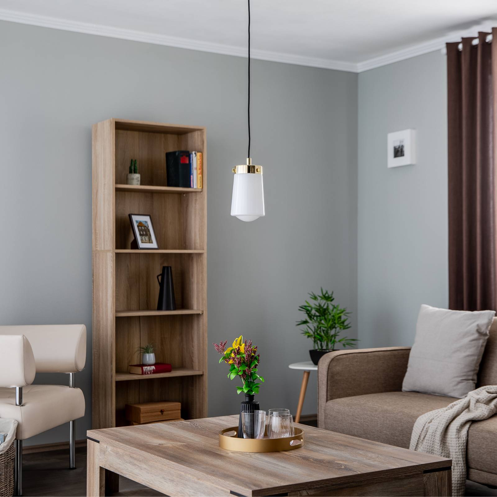Lampa wisząca Pasadena, 1-punktowa, mosiądz/biały