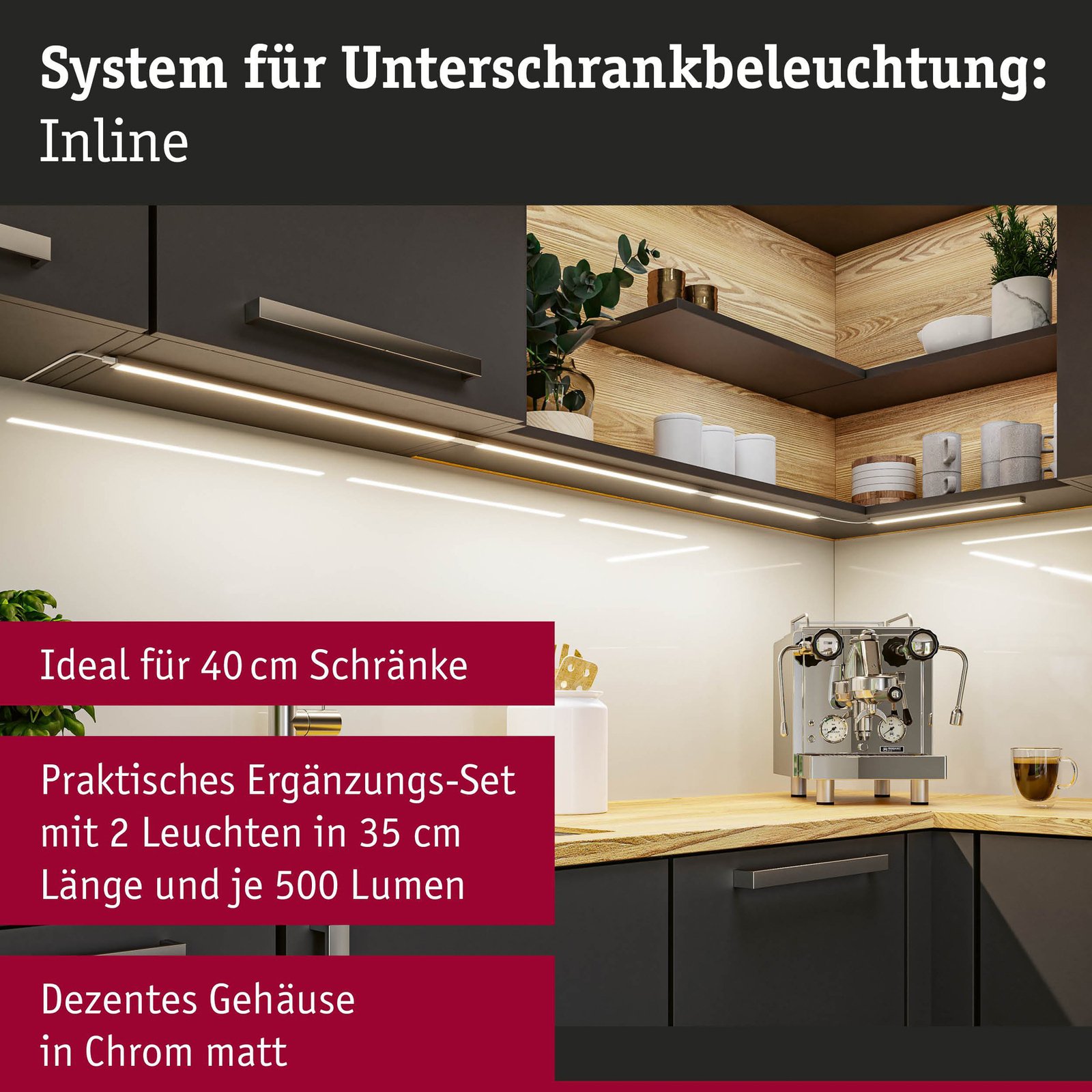 Paulmann under-cabinet lamp Inline 2x extension chrome 35 cm 830