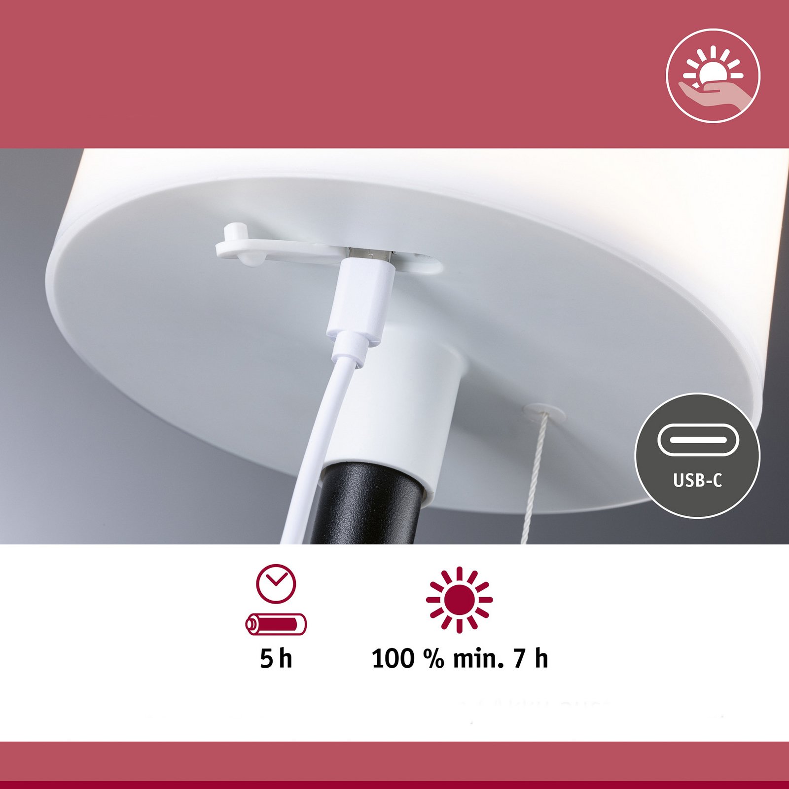 Lampa de masă solară cu LED Paulmann Bartja, negru, IP44 dimabil