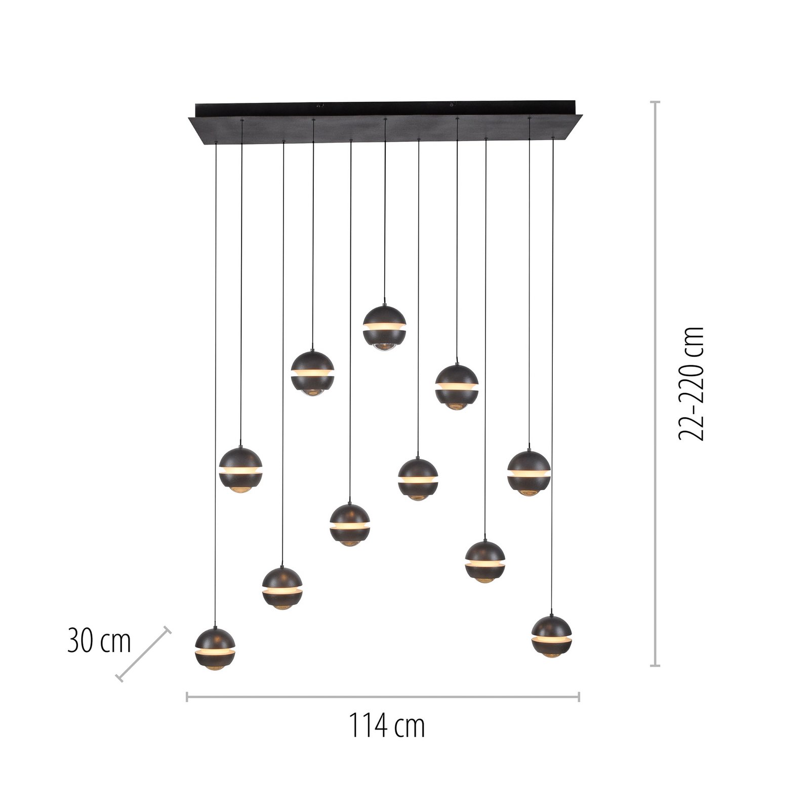 SCHÖNER WOHNEN LED hanglamp Lini zwart 11-lamps lang 3000K SCHÖNER WOHNEN LED hanglamp Lini zwart 11-lamps lang 3000K