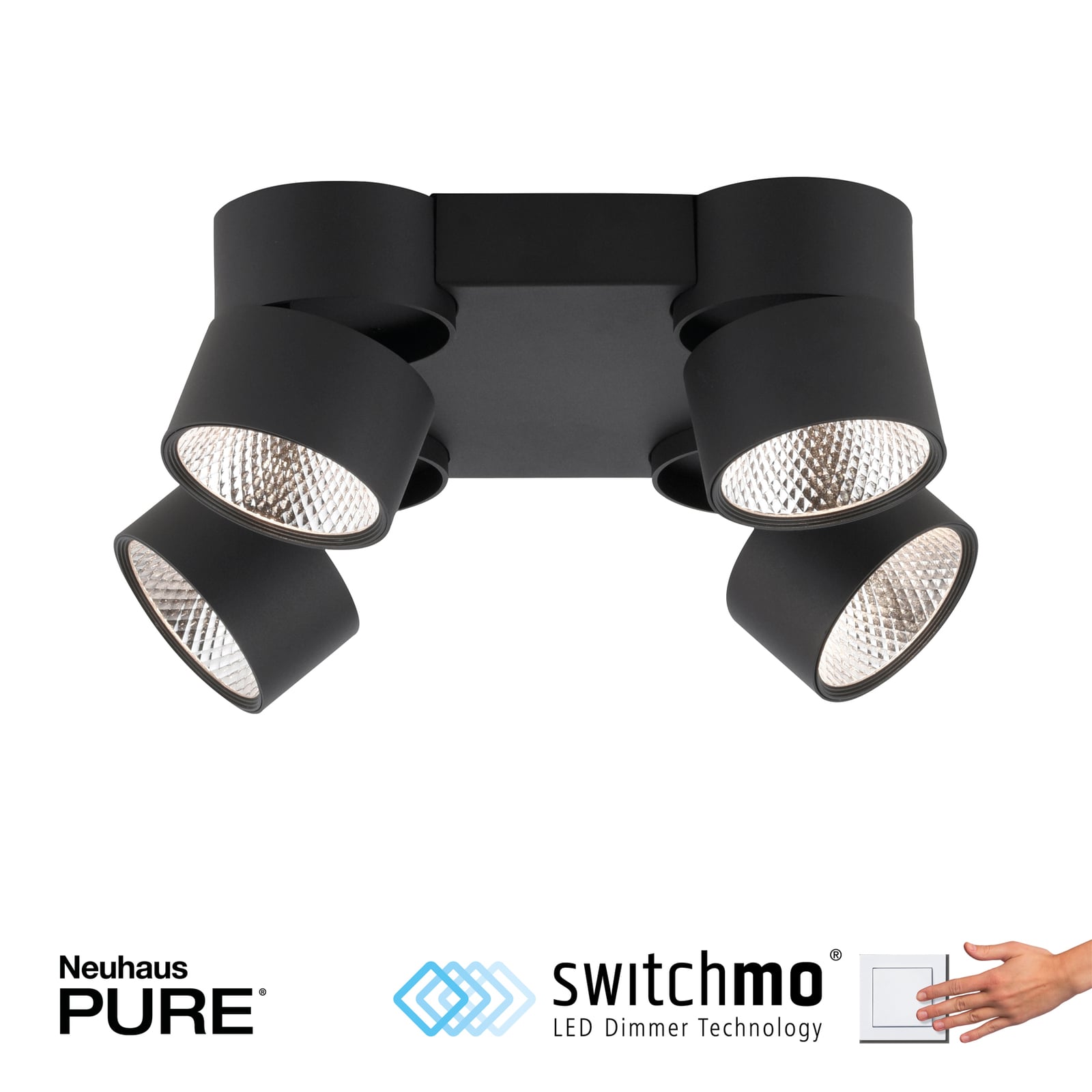 Nola LED-Deckenleuchte, vierflammig, schwarz - PURE Nola LED-Deckenleuchte, vierflammig, schwarz - PURE