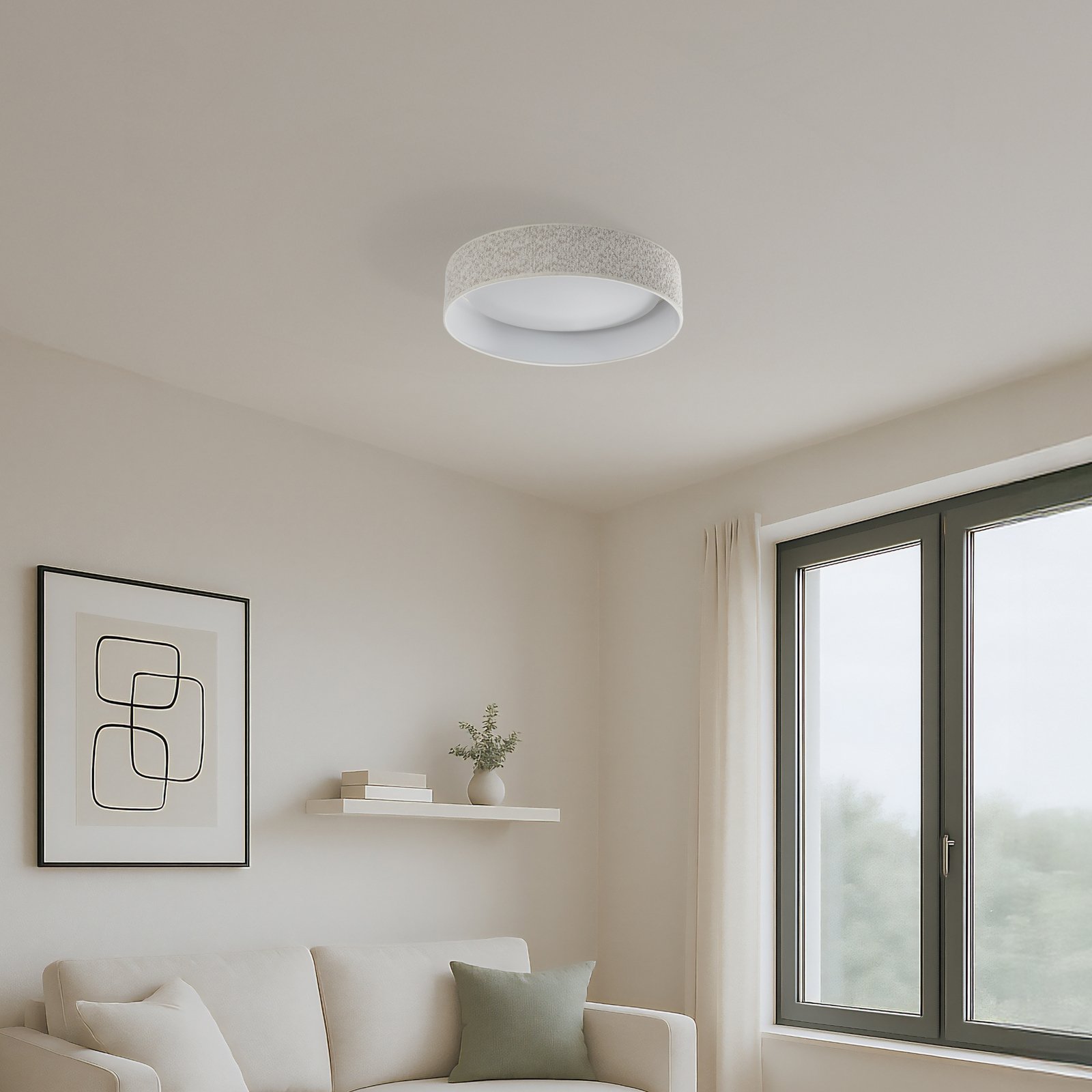 LED ceiling light Plafond, cream, fabric, Ø 45 cm, 3-step dimmable