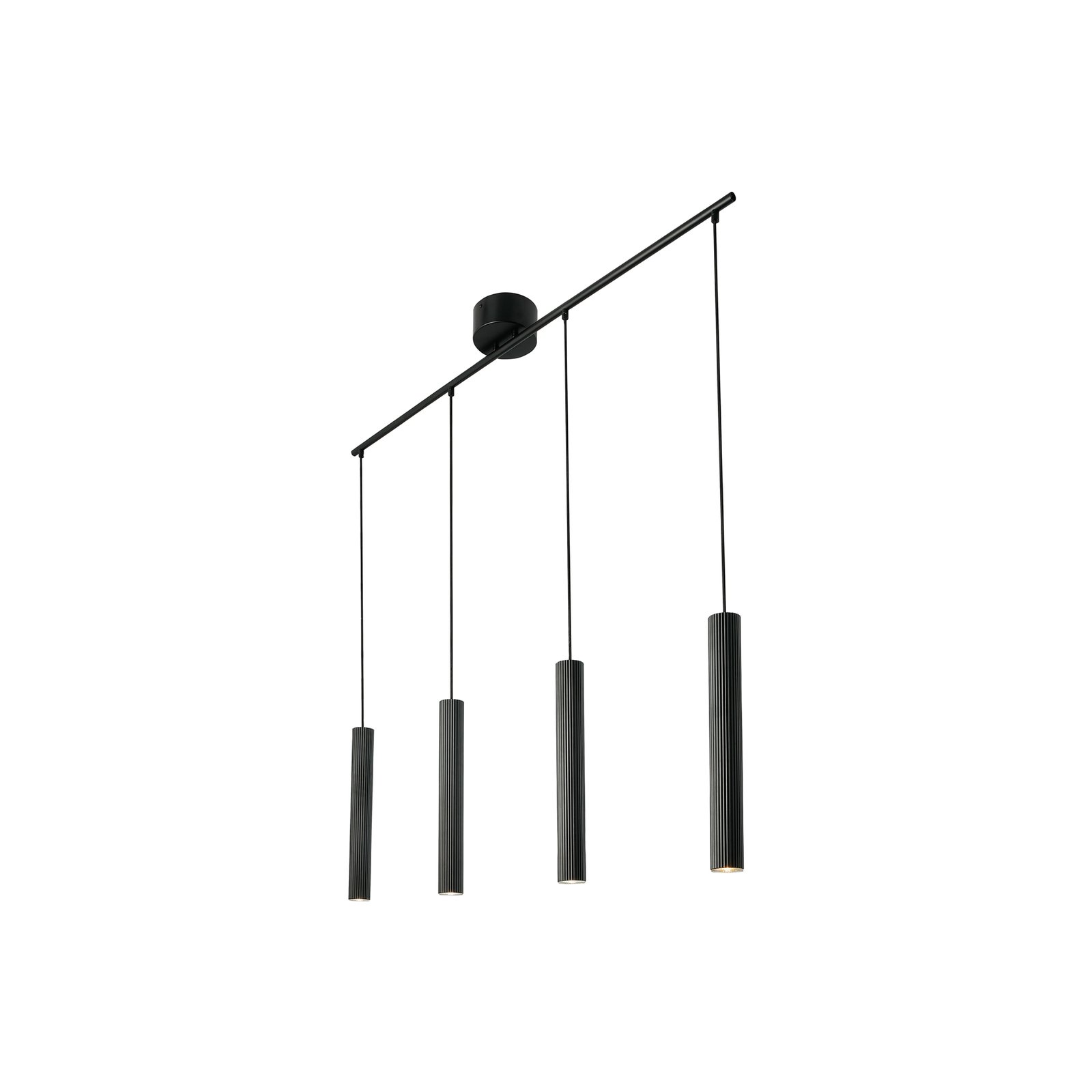 Hanglamp Vico, 4-lamps, lang, metaal, zwart