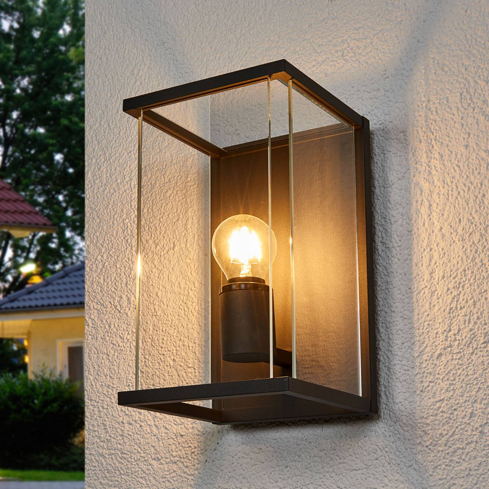 Lucande Annalea outdoor wall light, glass lampshade IP54, aluminium, glass, E27, 15 W, W: 18 cm, H: 30 cm