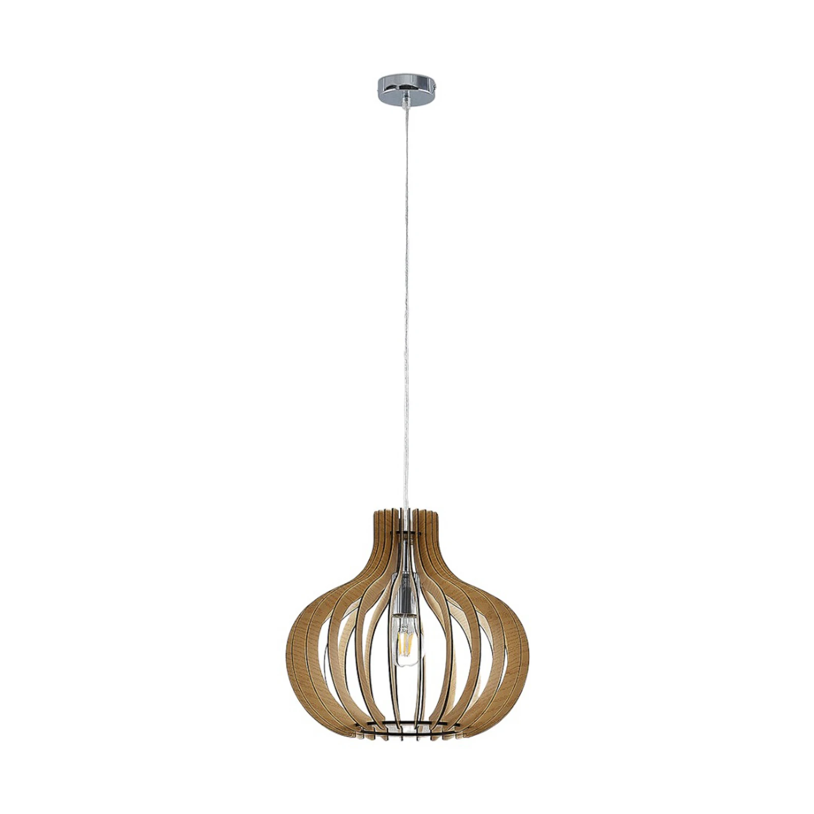 Lindby κρεμαστό φωτιστικό Sina, Ø 35 cm, ξύλο, E27