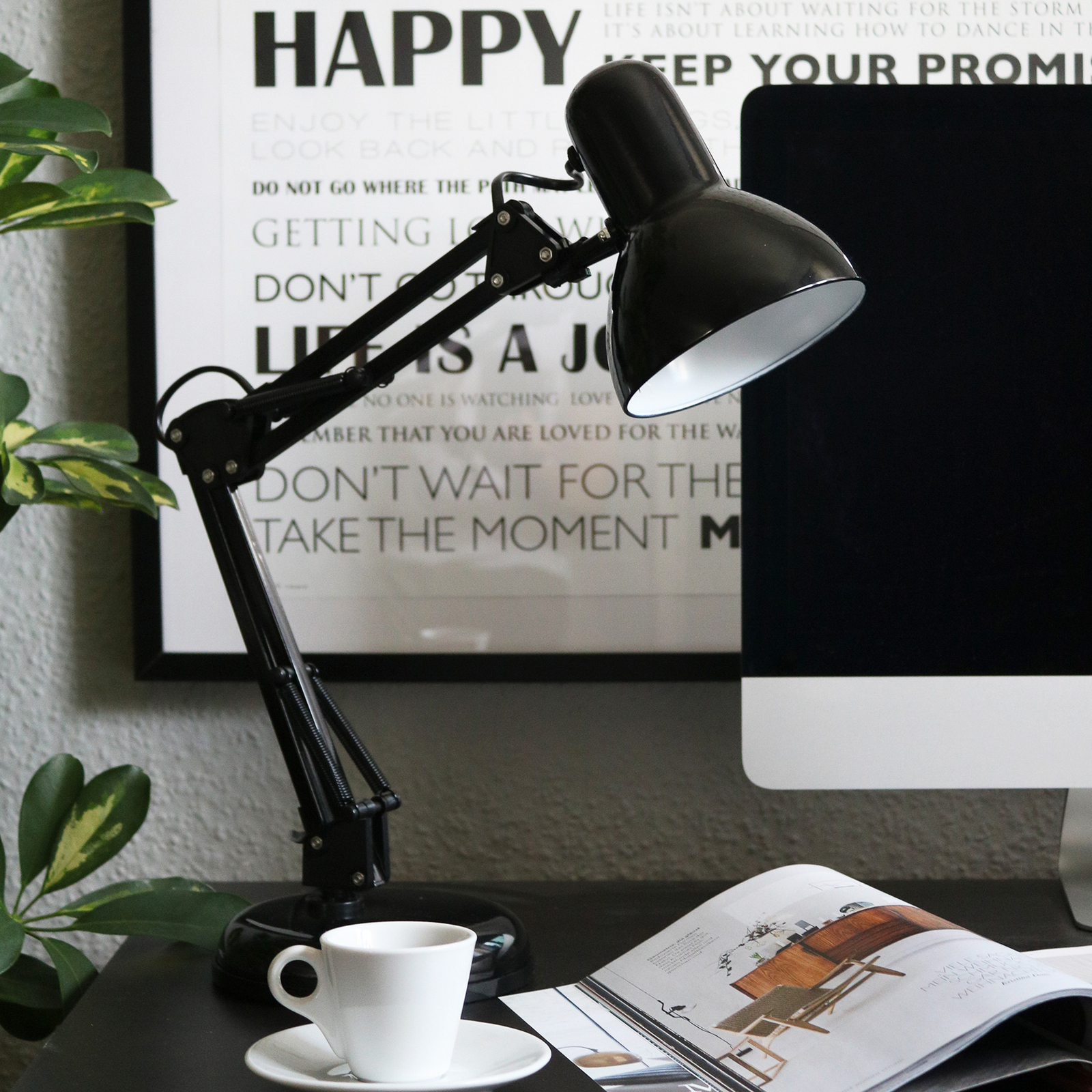 Namizna svetilka Hera, črna, kovina, višina 53 cm, E14