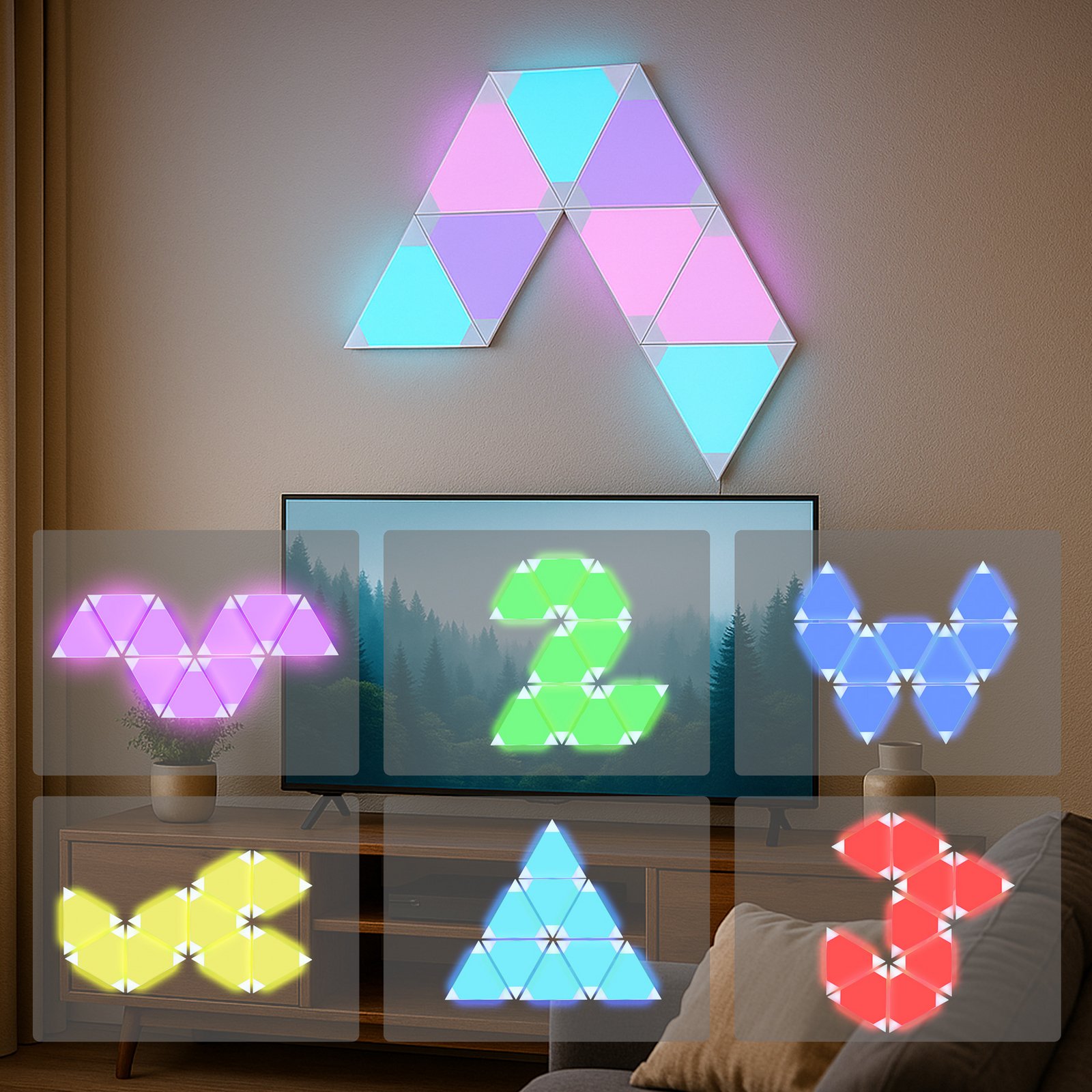 Applique murale LED intelligente Calex TRIANGLES, 9 pièces, RGBW, à intensité Applique murale LED intelligente Calex TRIANGLES, 9 pièces, RGBW, à intensité