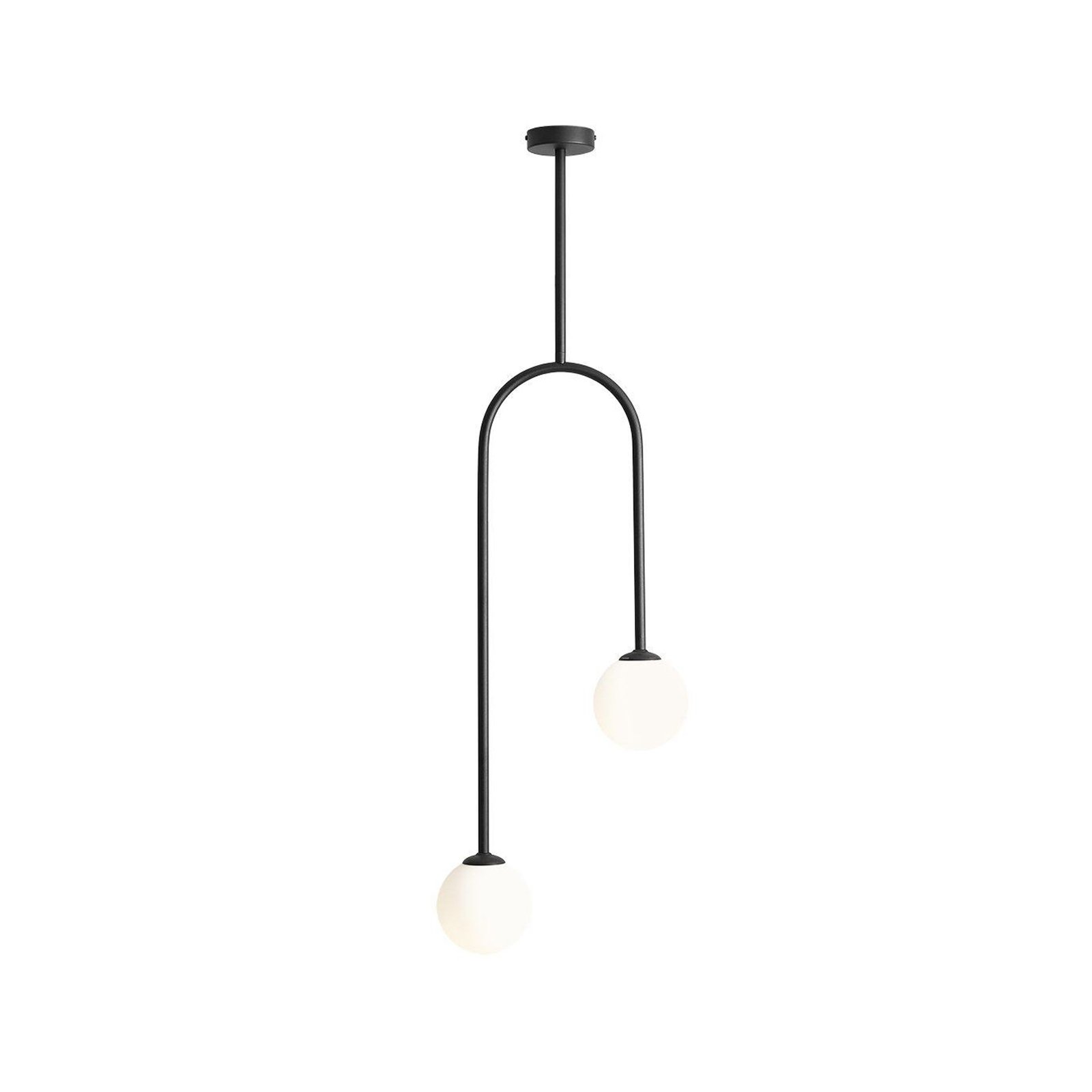 Nave pendant light, black, metal, glass, 2-bulb