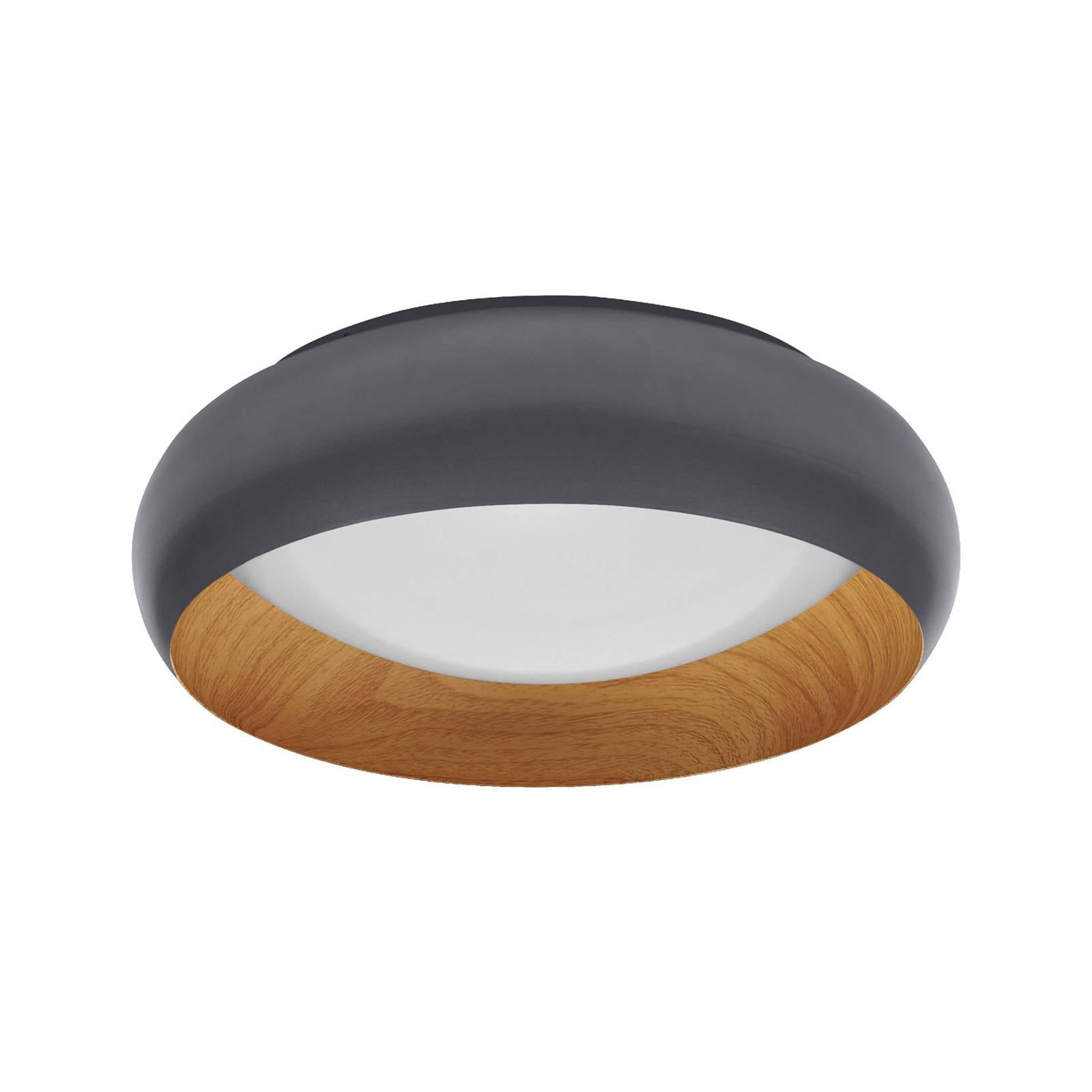 Orbis Livia LED-Deckenleuchte mit Metallring grau Holzdekor 16W 750lm 3000K 300mm 830 freundliches Warmweiß durch Klicken in 3-Stufen dimmbar