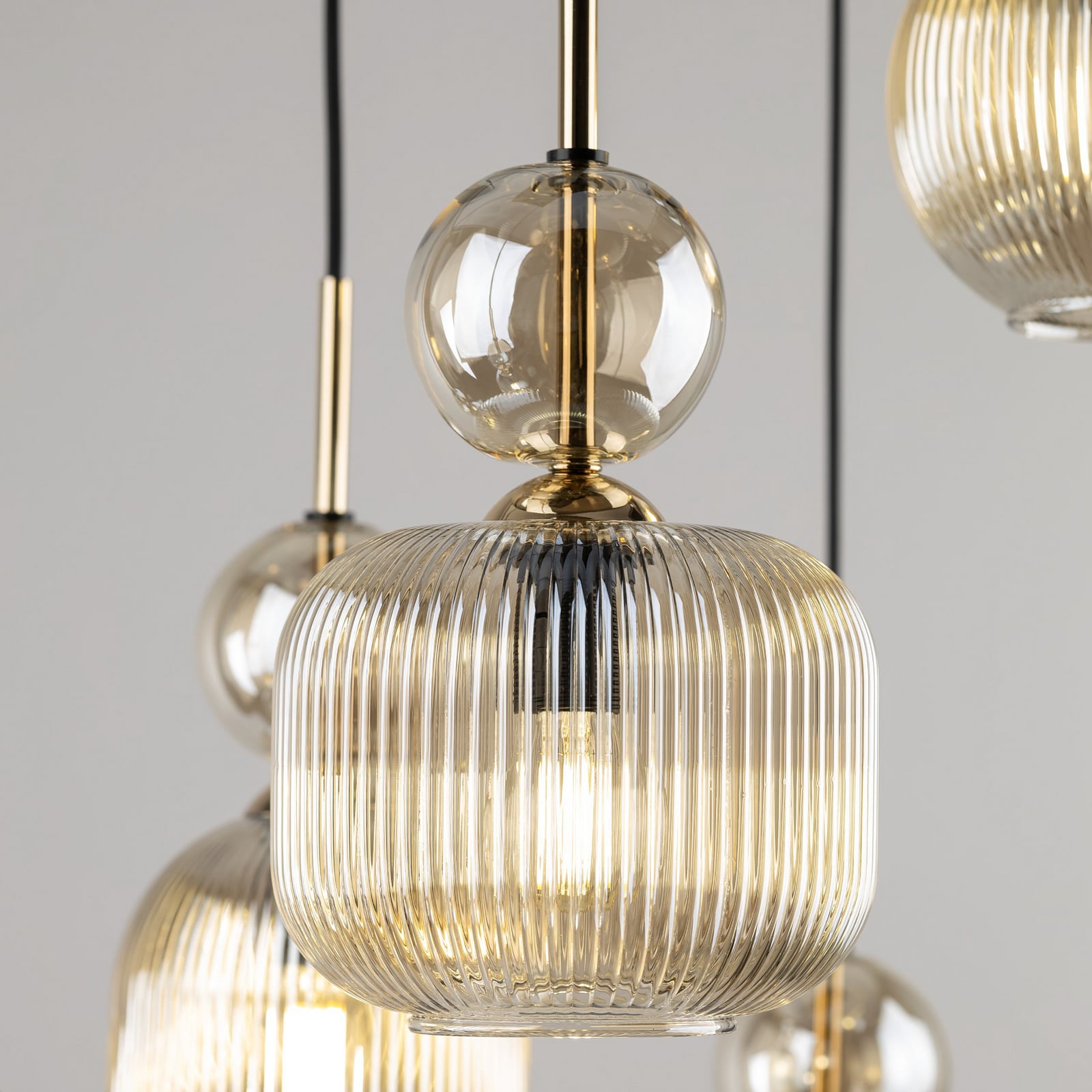 Hanglamp Sophia, 6-lamps, 65 cm, cognac/zwart, E14