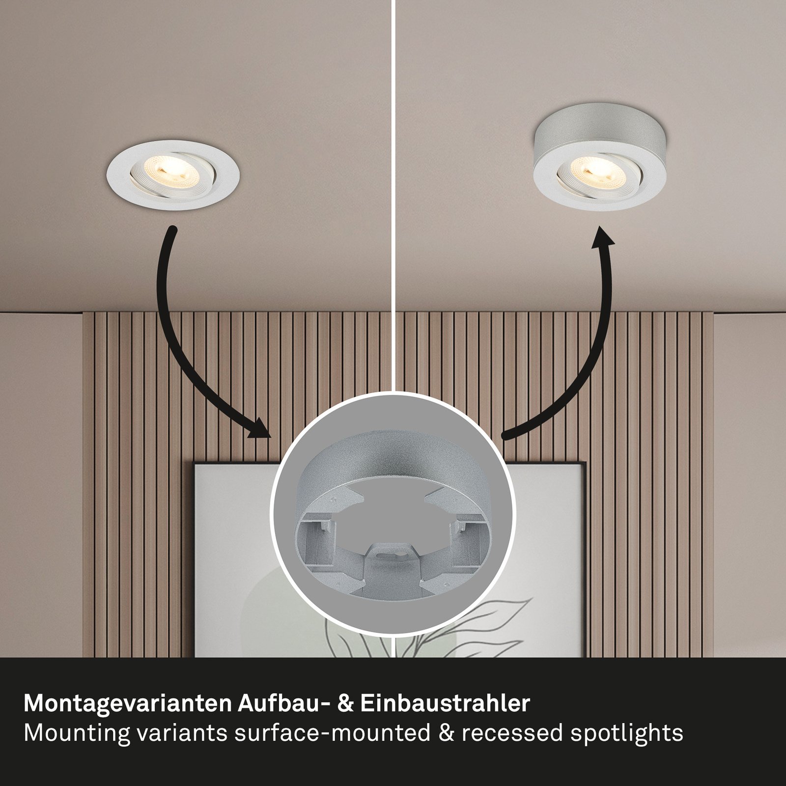 Luminaire encastrable LED Desi, chrome mat, Ø9cm, intensité variable, 3000K