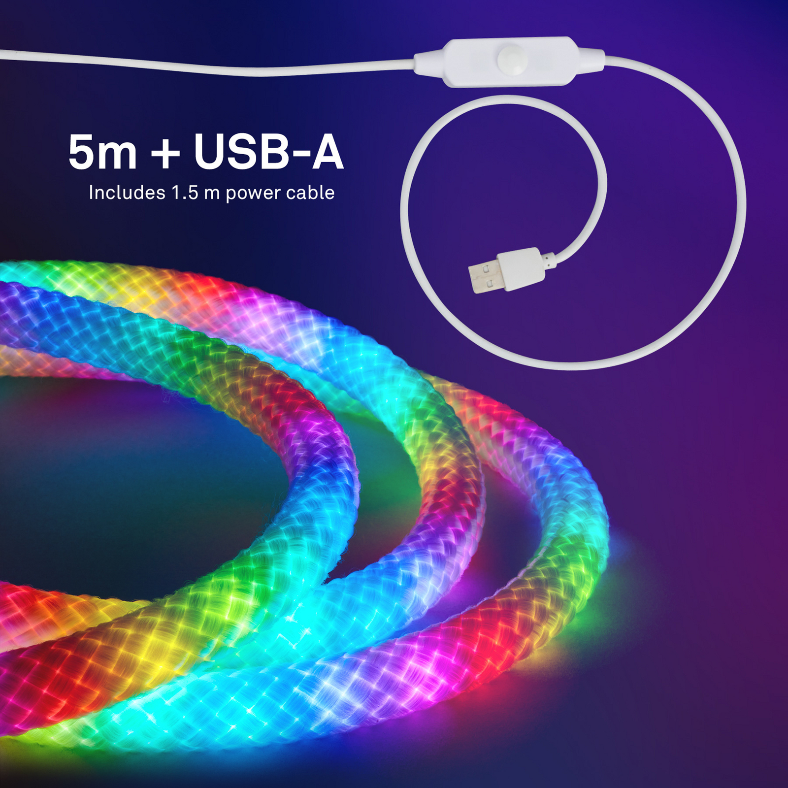 LED lichtslang RGBIC, wit, lengte 5 meter, USB LED lichtslang RGBIC, wit, lengte 5 meter, USB