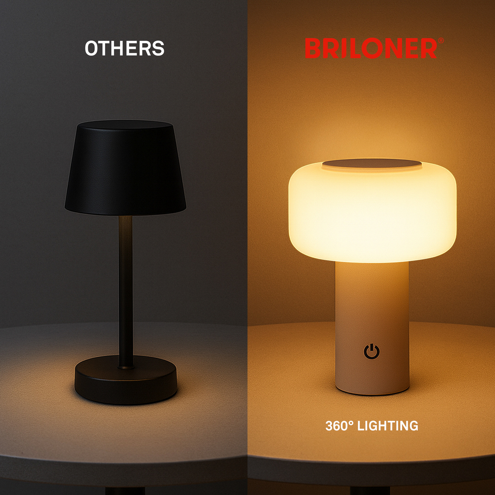 Lámpara de mesa LED recargable Juna, beige, IP44, atenuable, 20 cm