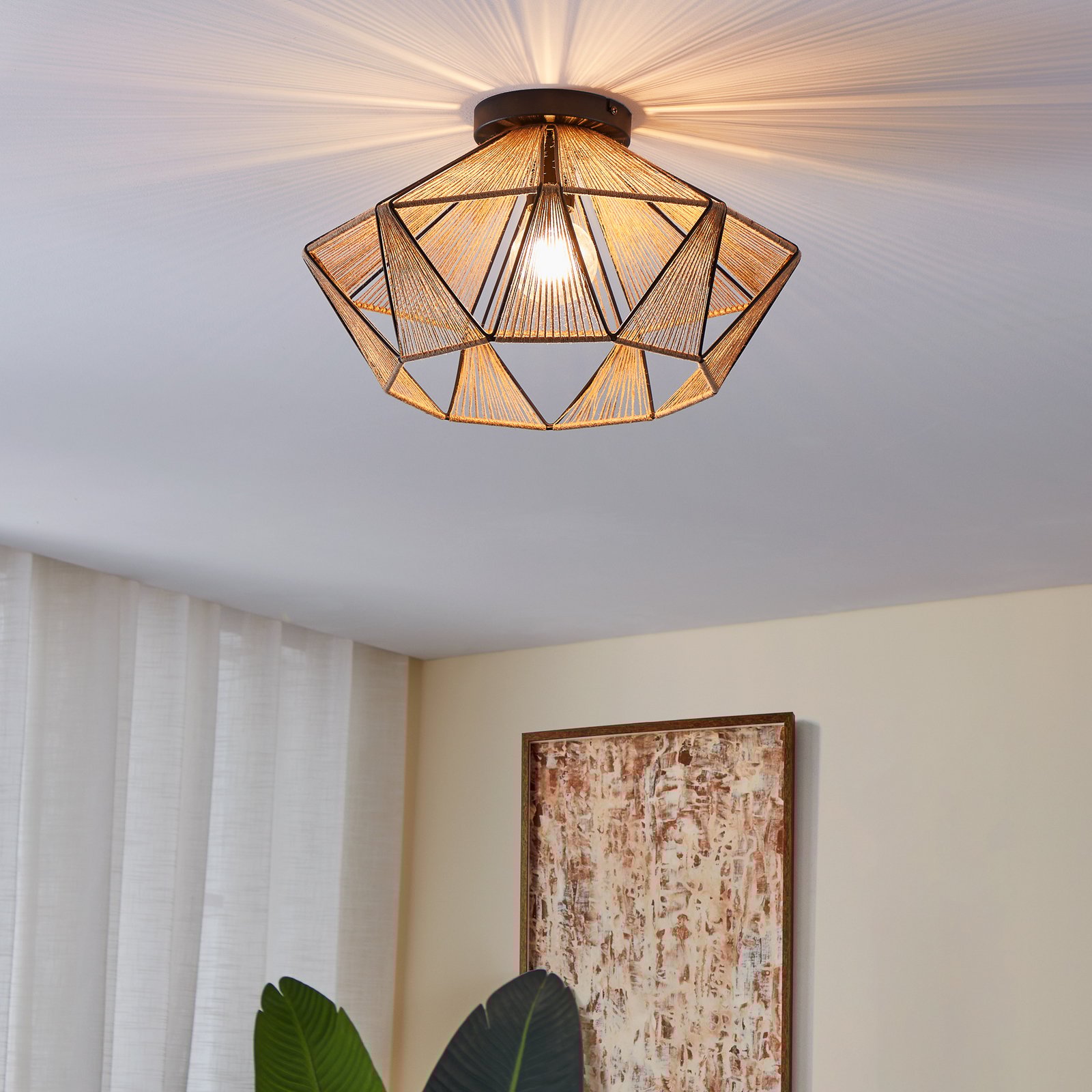 Plafonnier Adwickle, un abat-jour en fil naturel