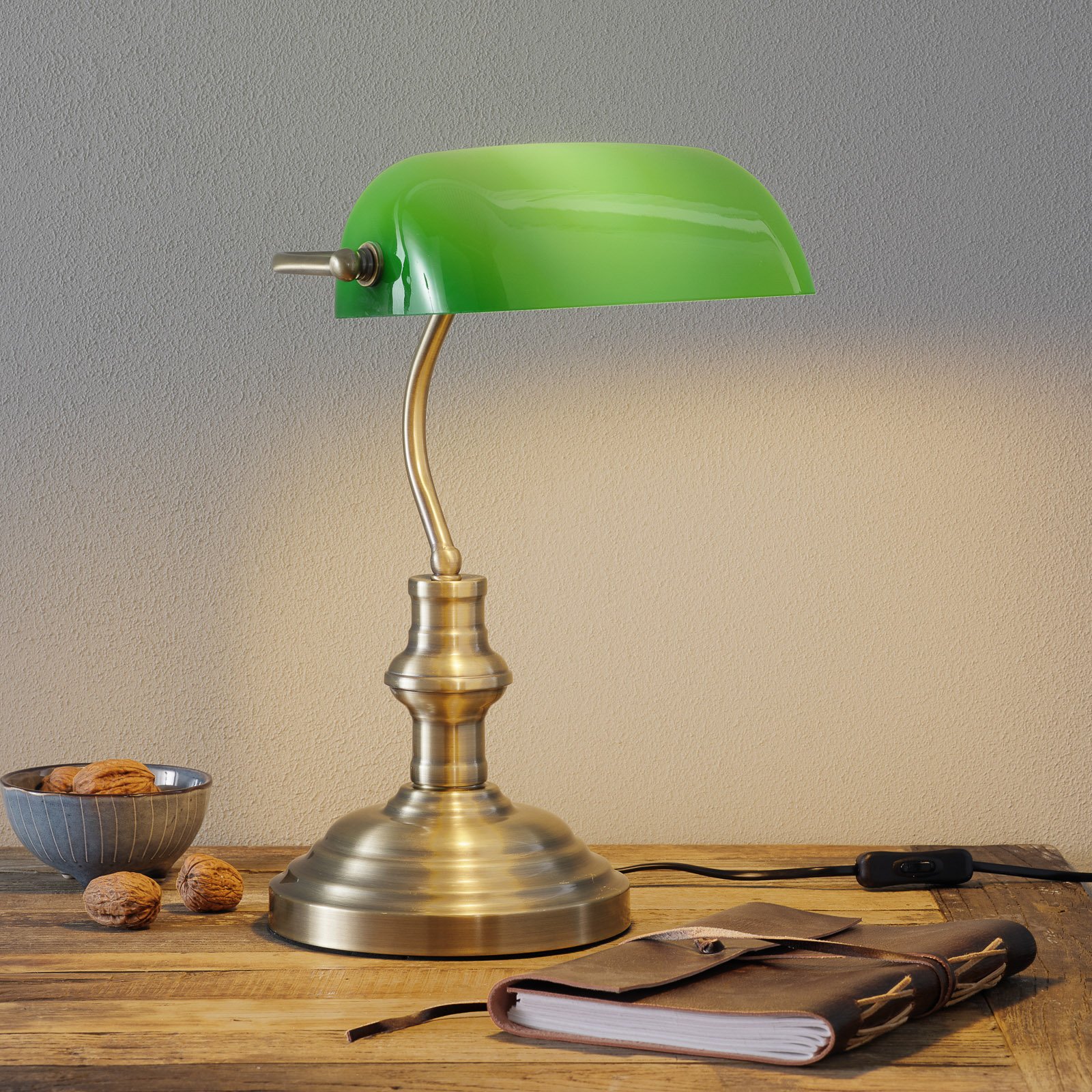 Klassieke tafellamp Bankers, 42 cm, groen