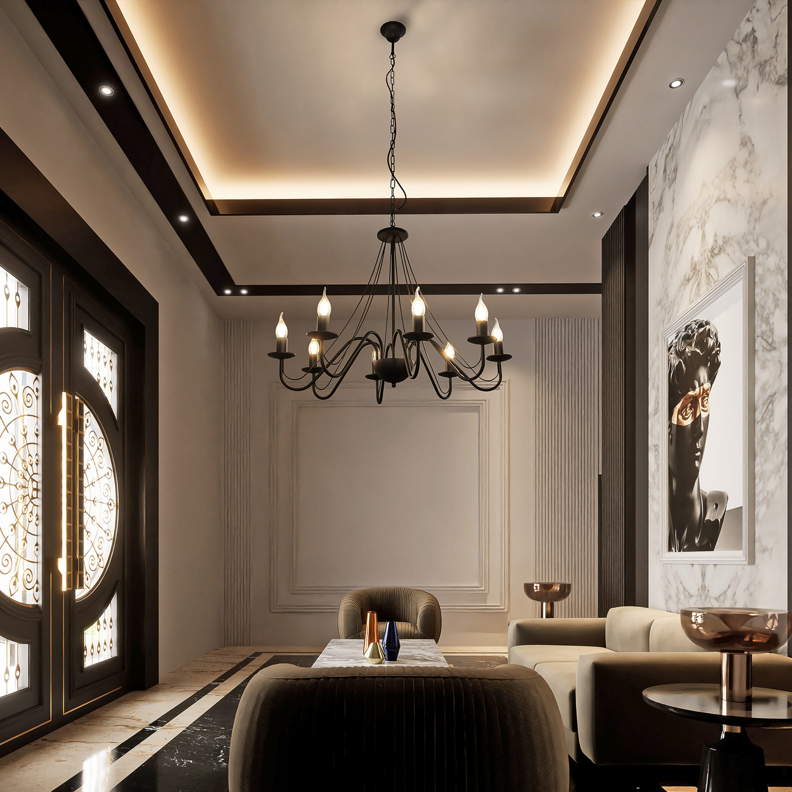 Żyrandol Malbo, czarny, metalowy, 8-punktowa, E14 Żyrandol Malbo, czarny, metalowy, 8-punktowa, E14